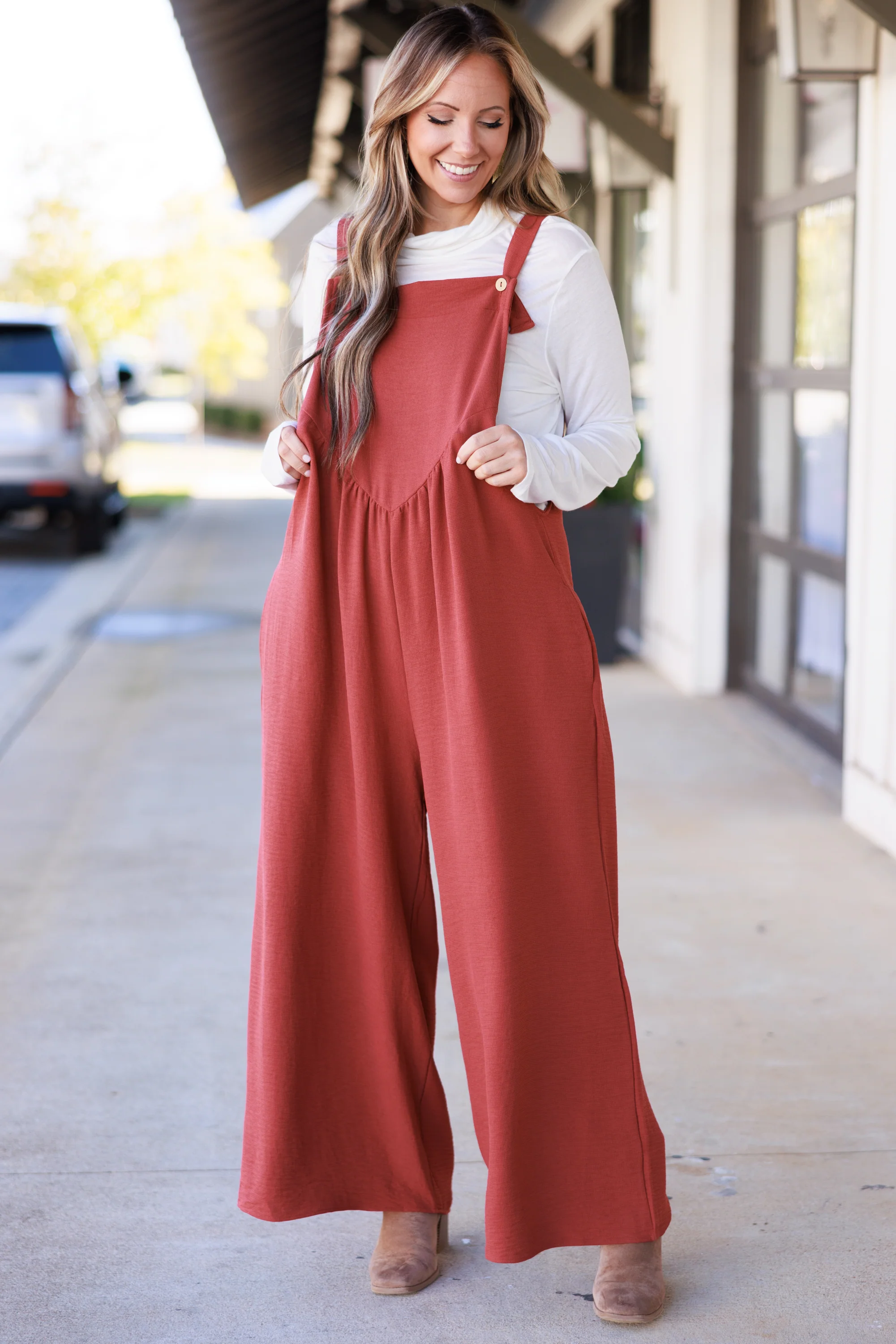 Got To Laugh Jumpsuit, Rust - Giverhouse