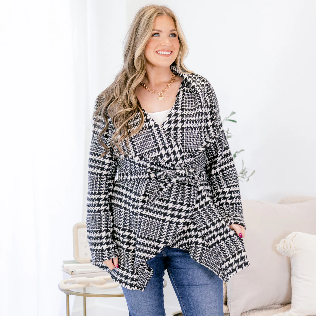 Wrapping It Up Jacket, Black Houndstooth - Giverhouse