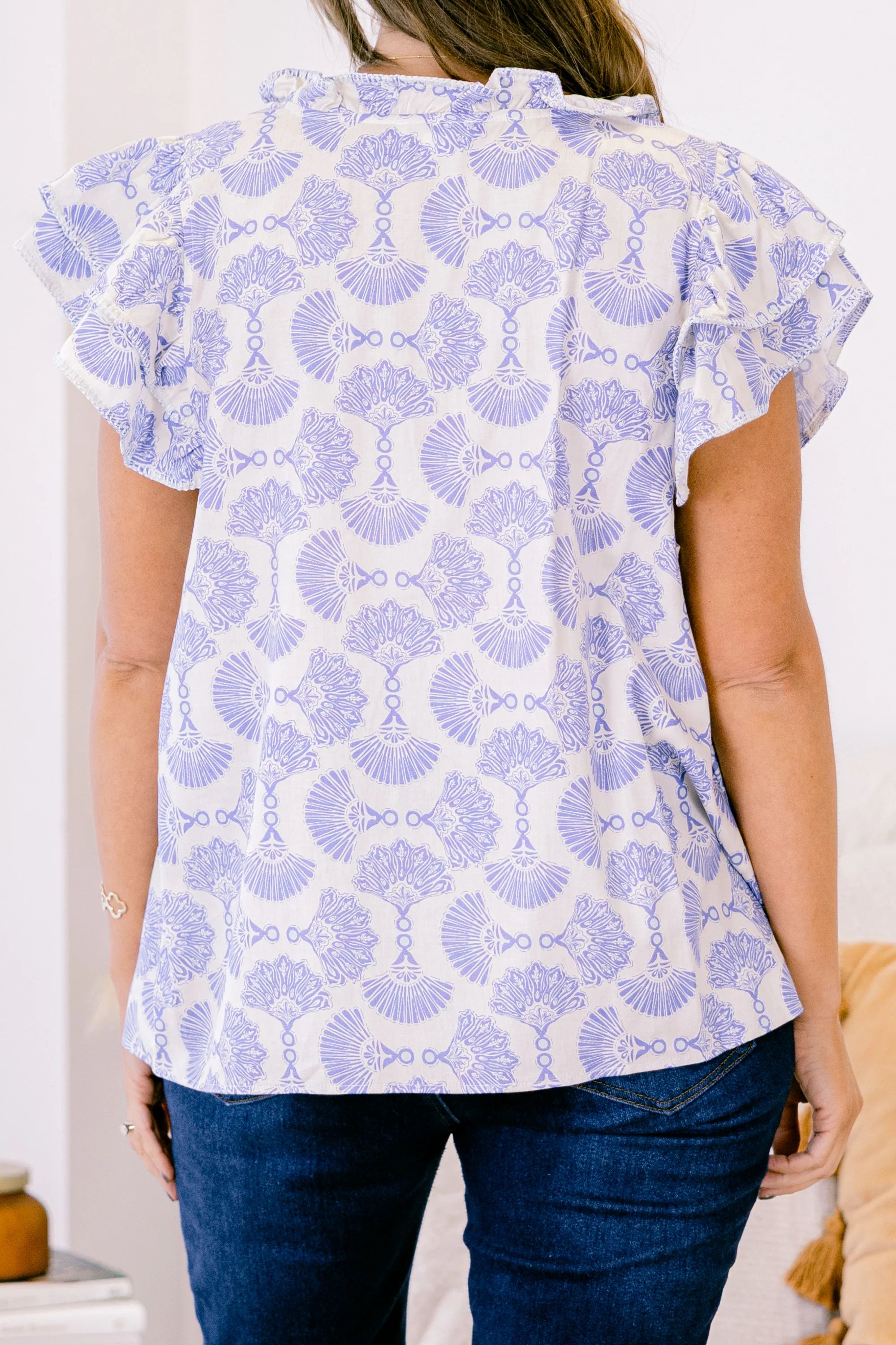Let's Go On A Walk Top, Blue-Ivory - Giverhouse