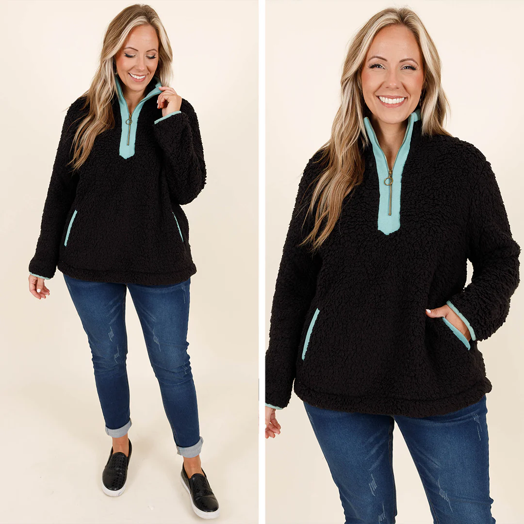 Come Visit Pullover, Black Teal - Giverhouse