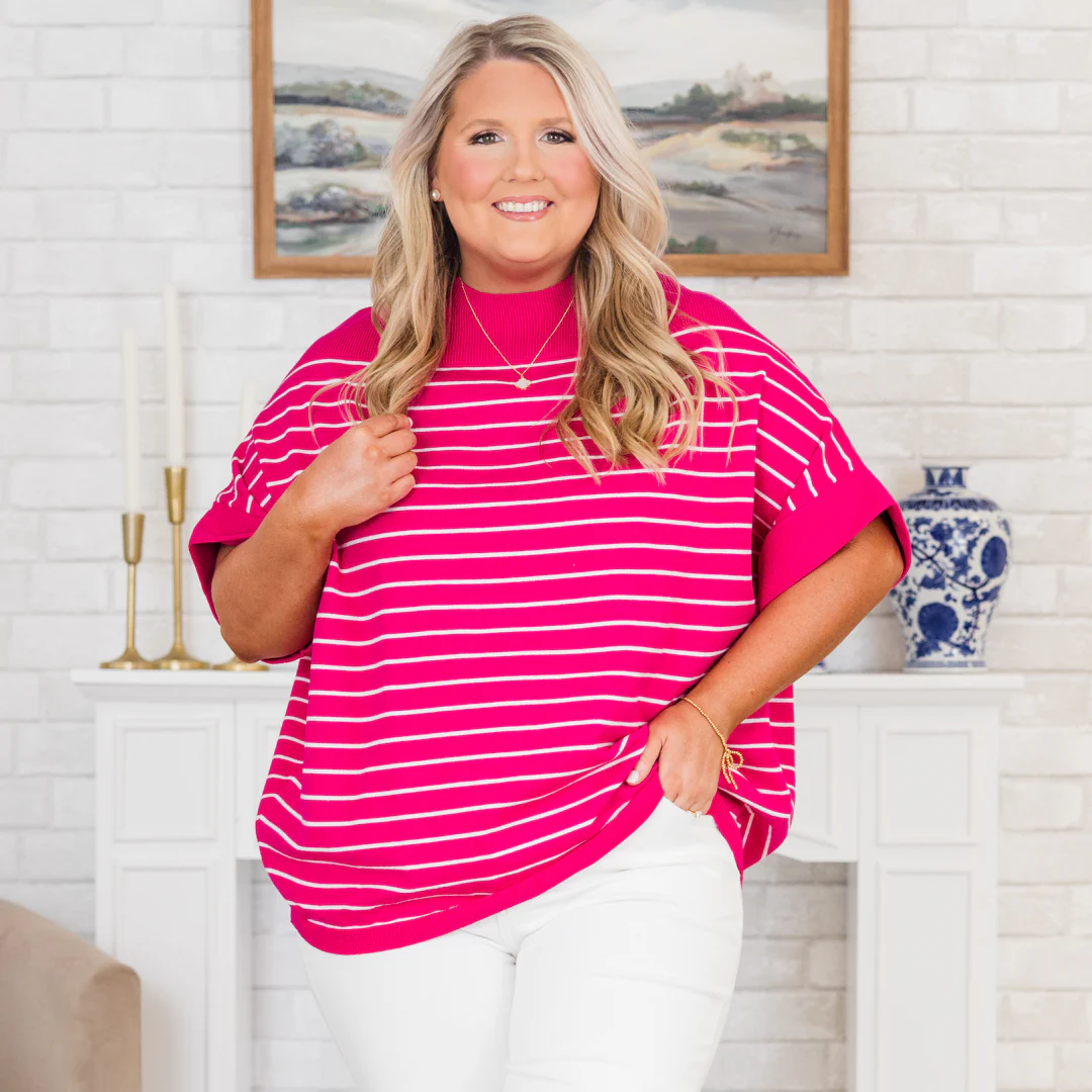 Love You Mean It Top, Hot Pink-Ivory - Giverhouse