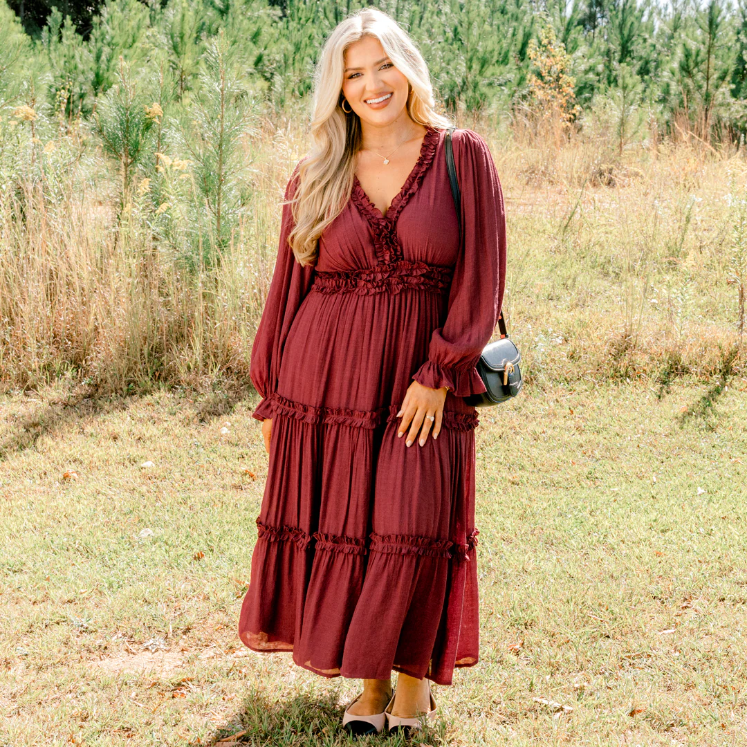 Vivid Palms Dress, Burgundy - Giverhouse