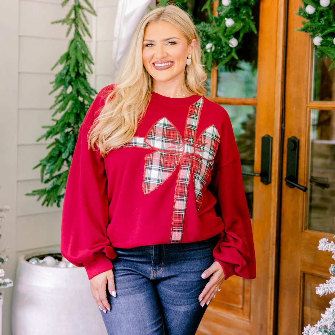 Wrapped With Love Pullover, Red - Giverhouse