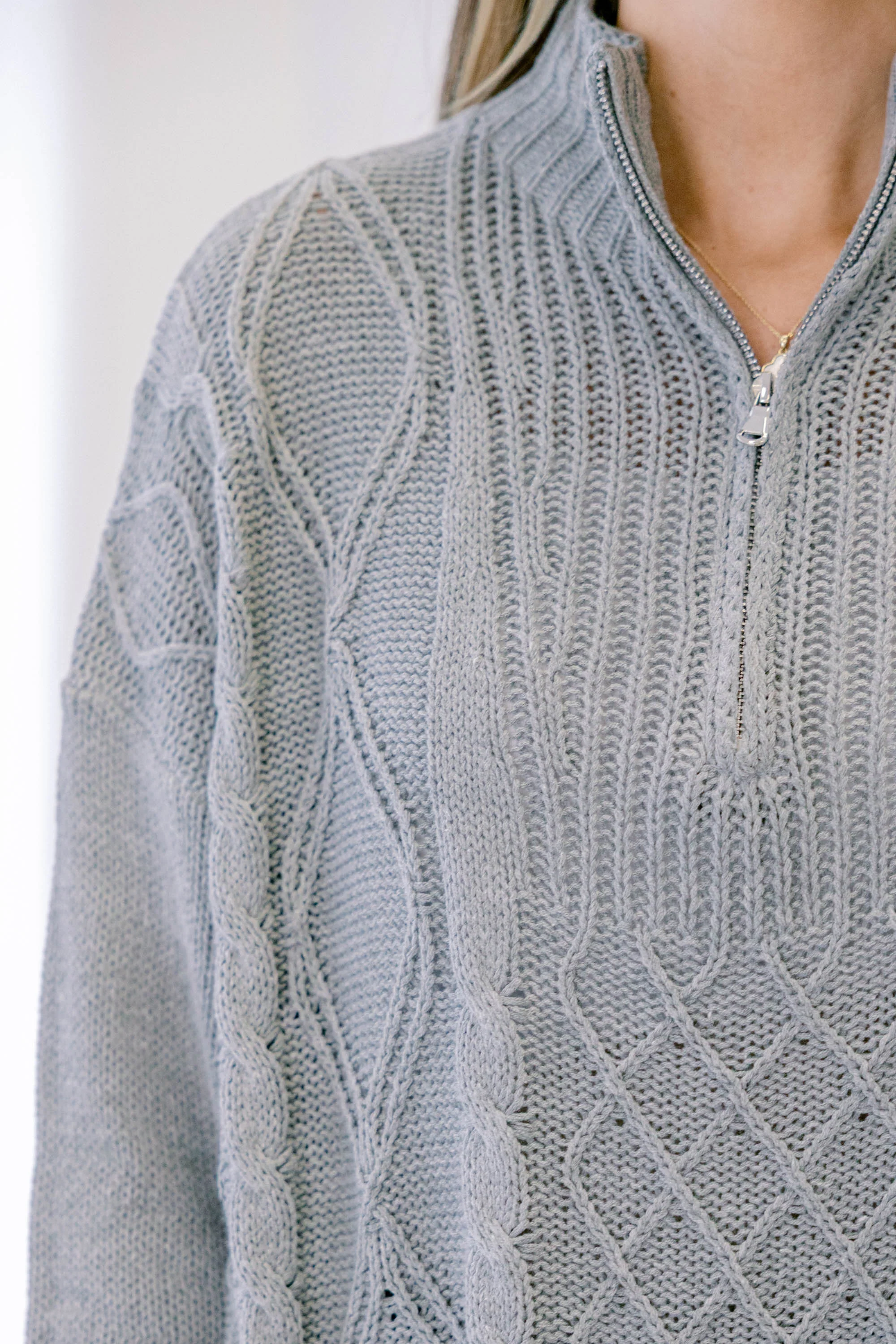 Cable Knit Classic Sweater, Gray - Giverhouse