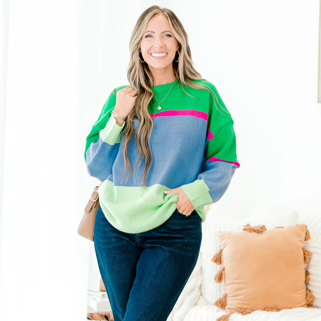 On My Block Sweater, Green Multi - Giverhouse