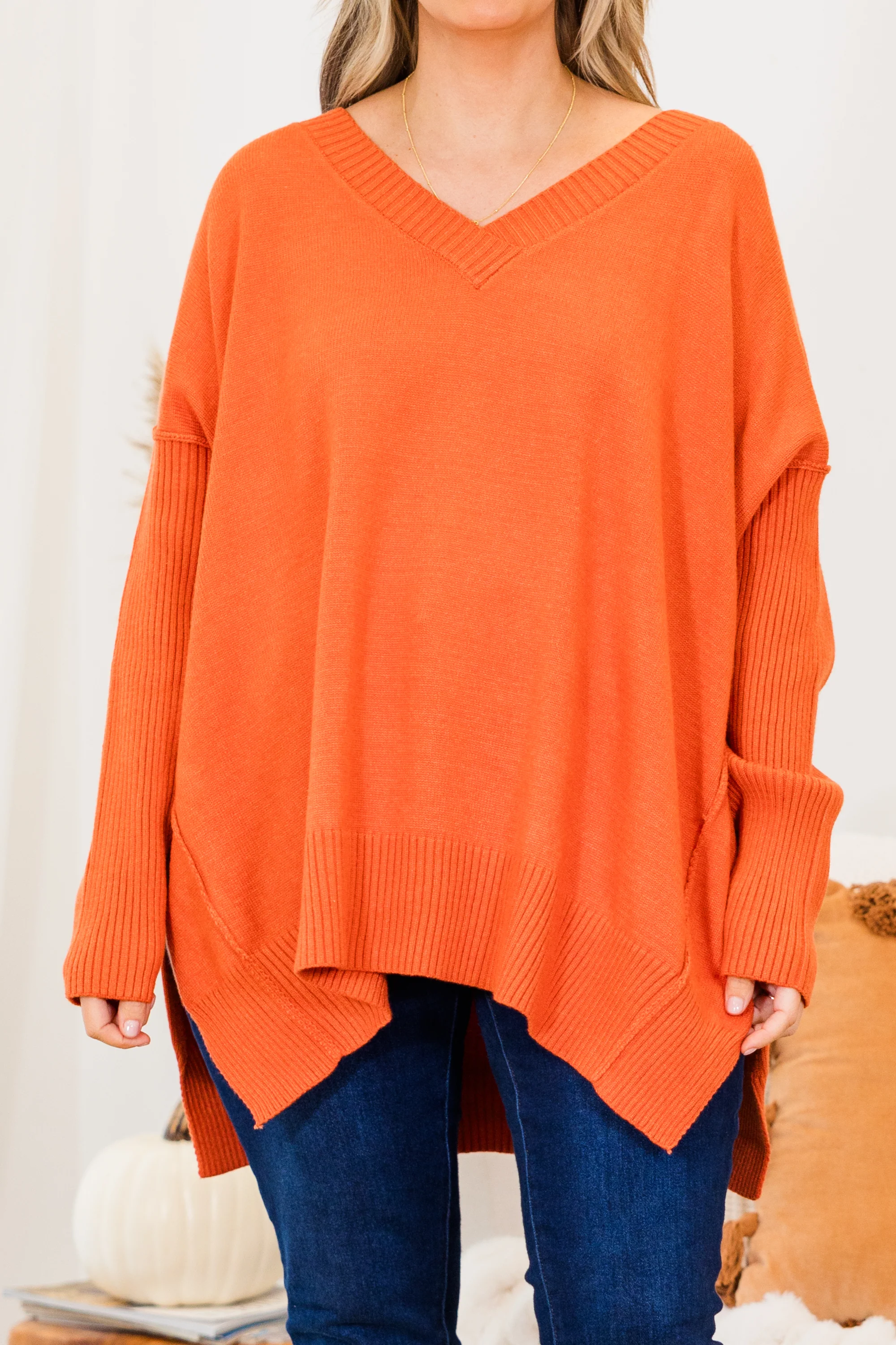 Hayride Harvest Sweater, Rust - Giverhouse