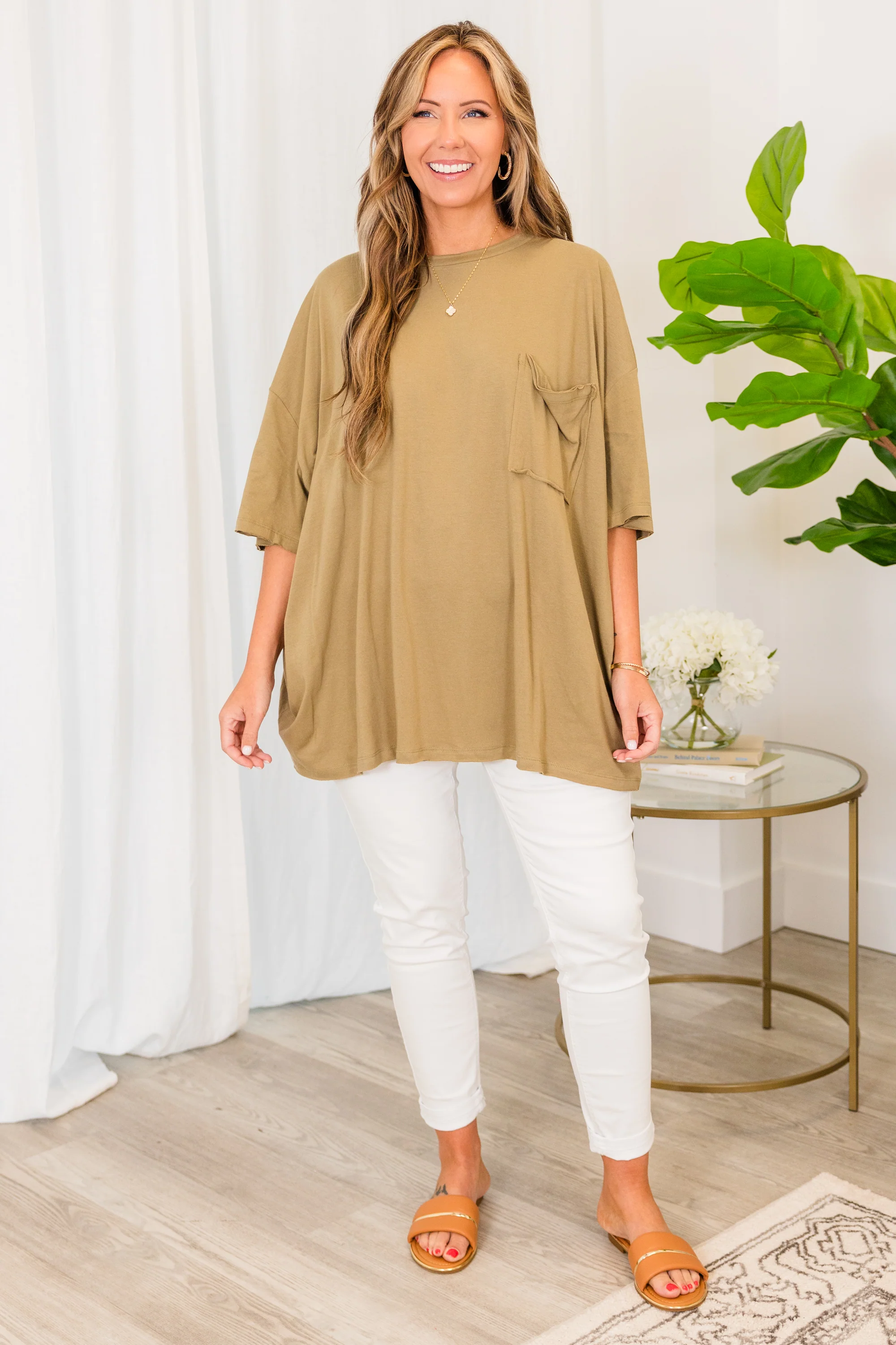 It Comes Naturally Top, Khaki - Giverhouse