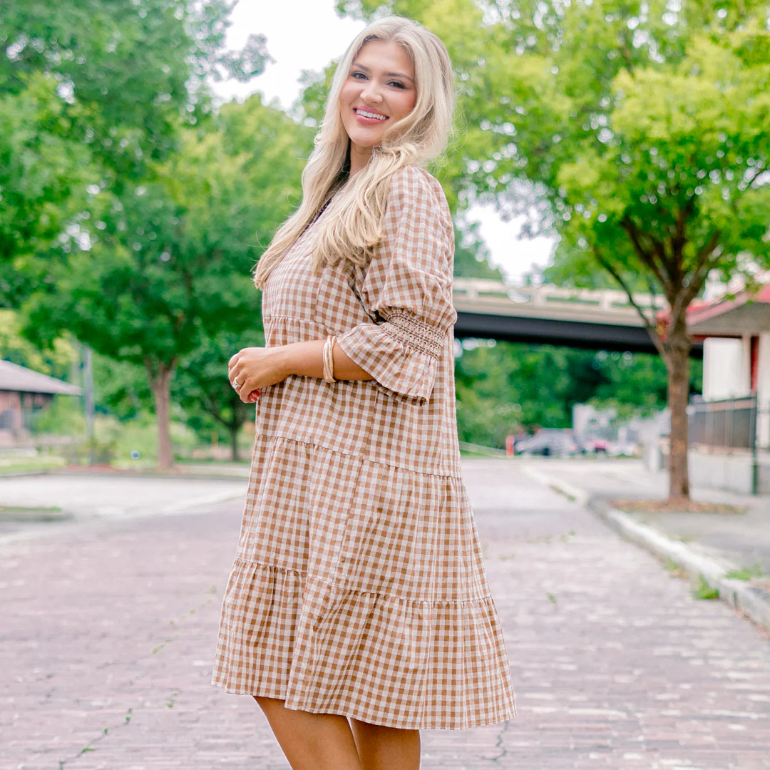 Sands Of Life Dress, Brown Gingham - Giverhouse