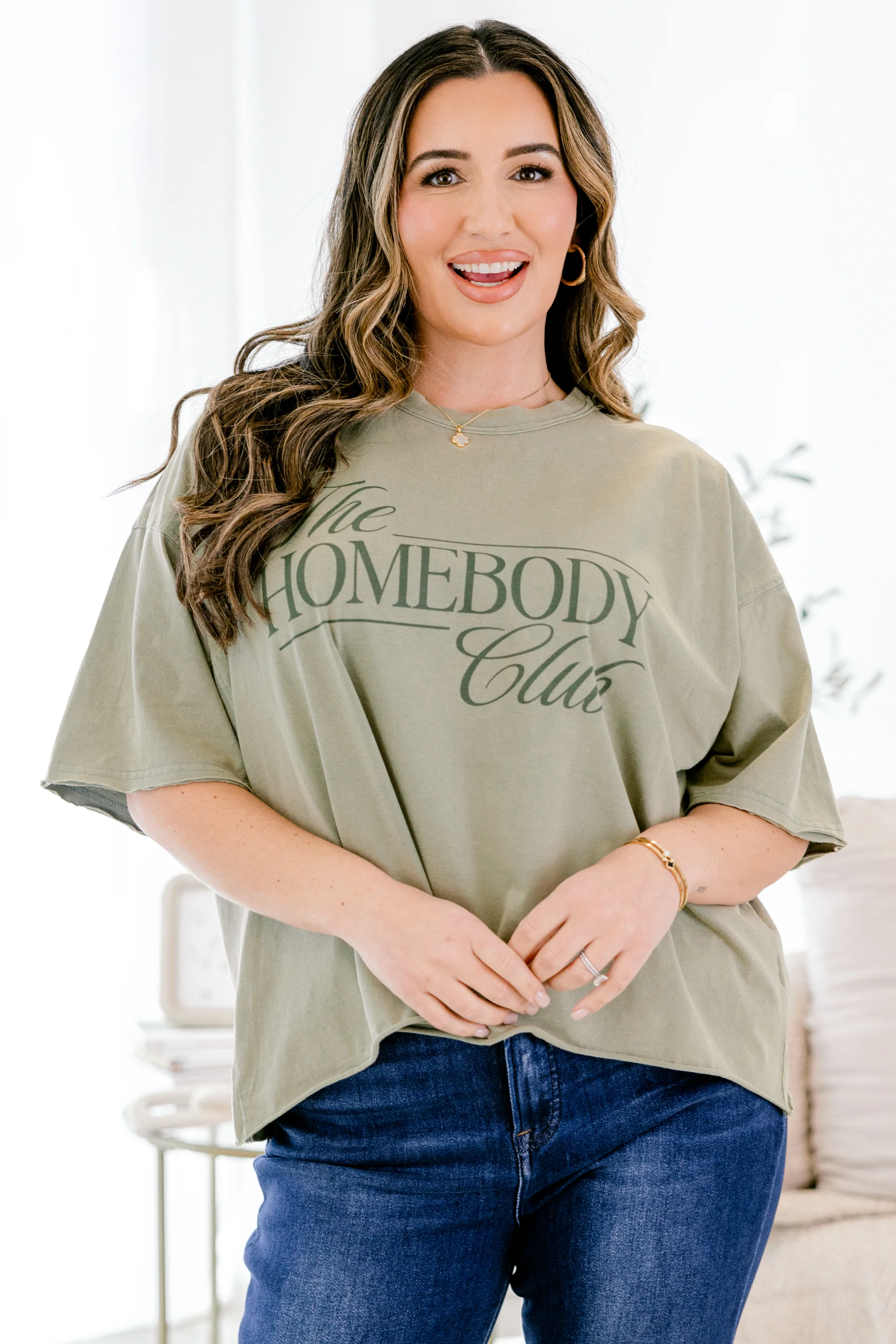 Just a Homebody Vintage Wash Tee, Army Green - Giverhouse