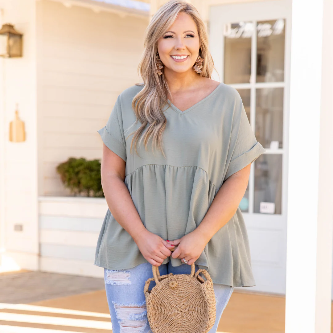 Wide Eyed Gaze Top, Sage - Giverhouse