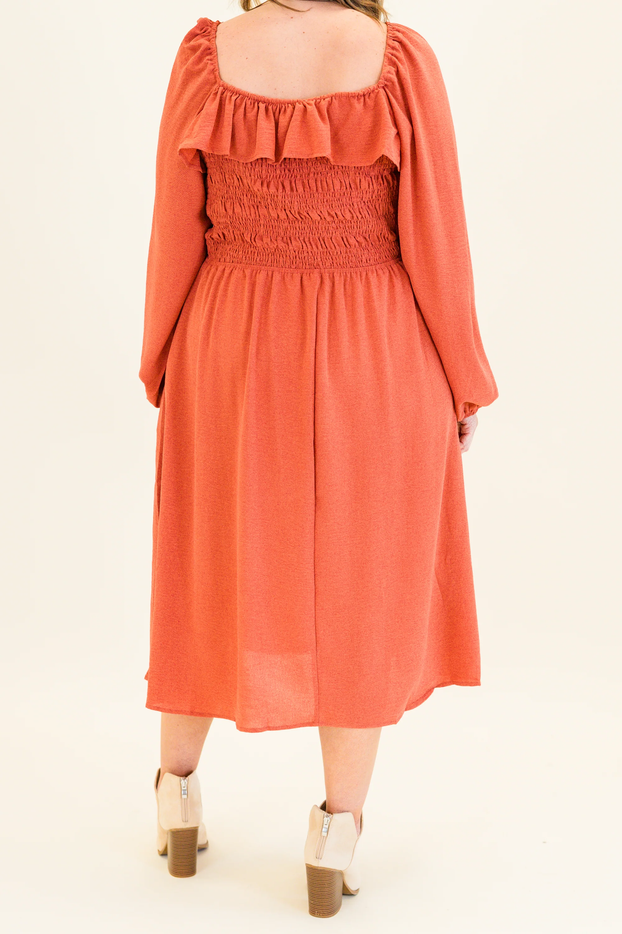Field Of Dreams Midi Dress, Terracotta - Giverhouse