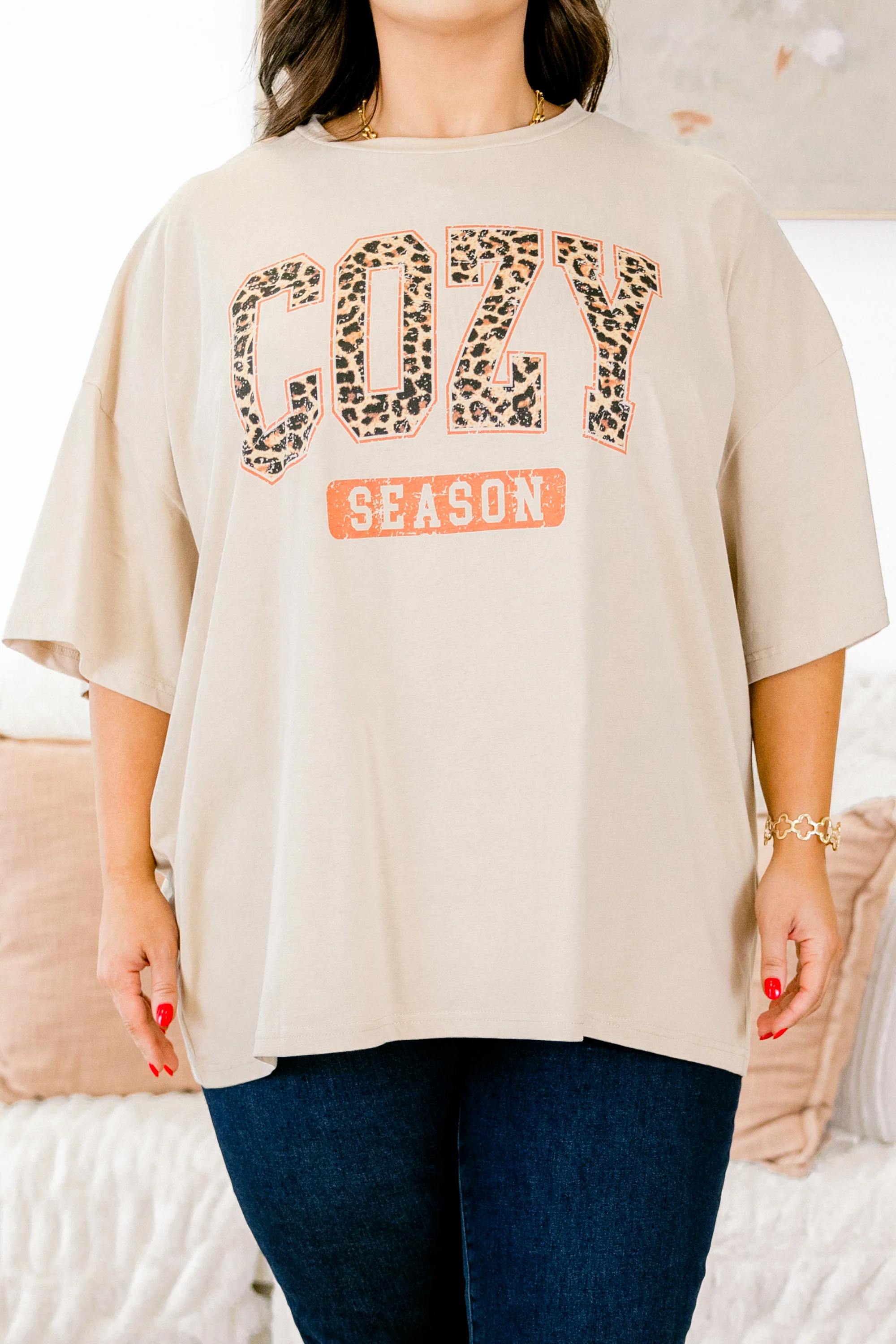 Let's Get Cozy Boyfriend Tee, Light Mocha - Giverhouse