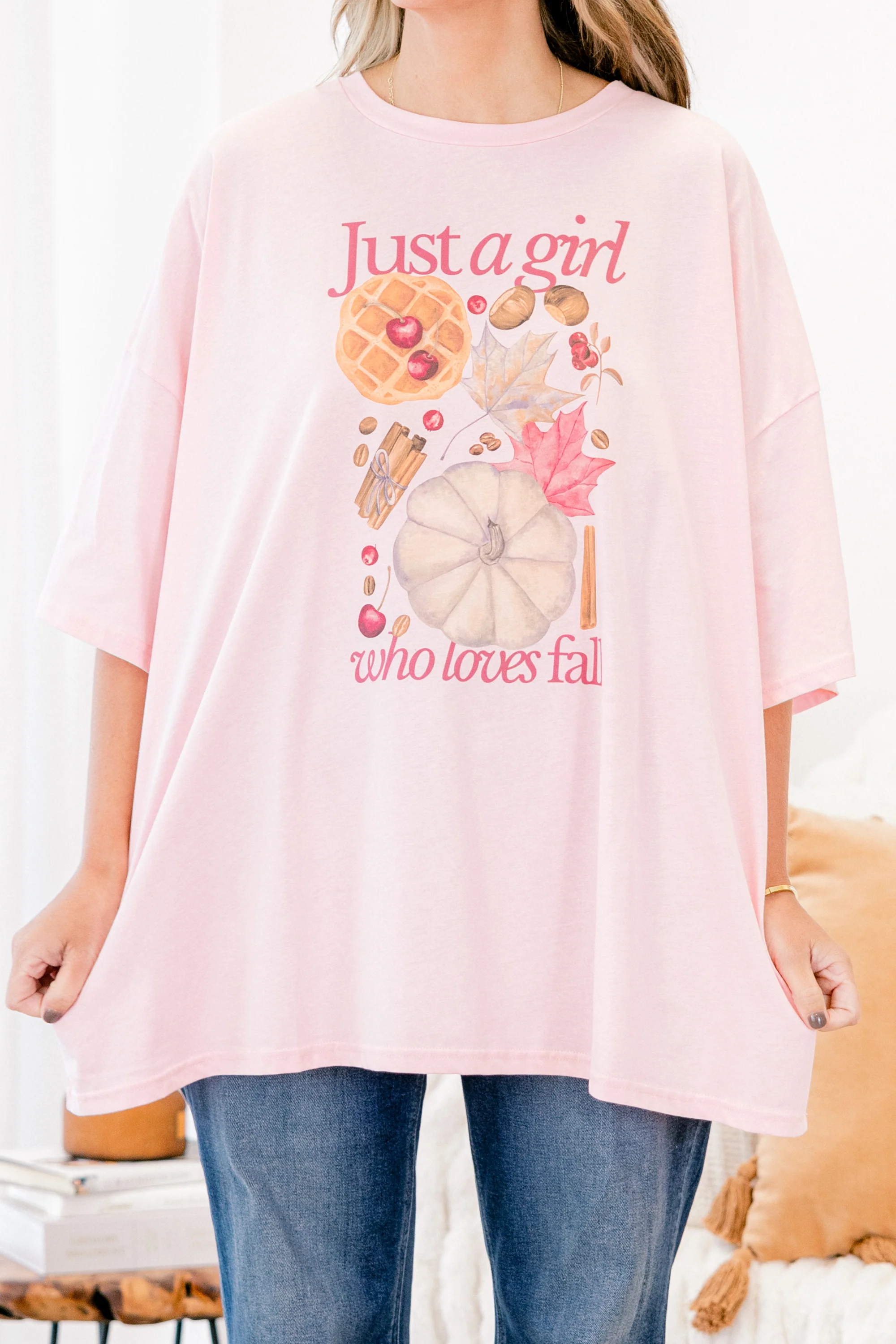 Just a Basic Girl Boyfriend Tee, Dusty Pink - Giverhouse