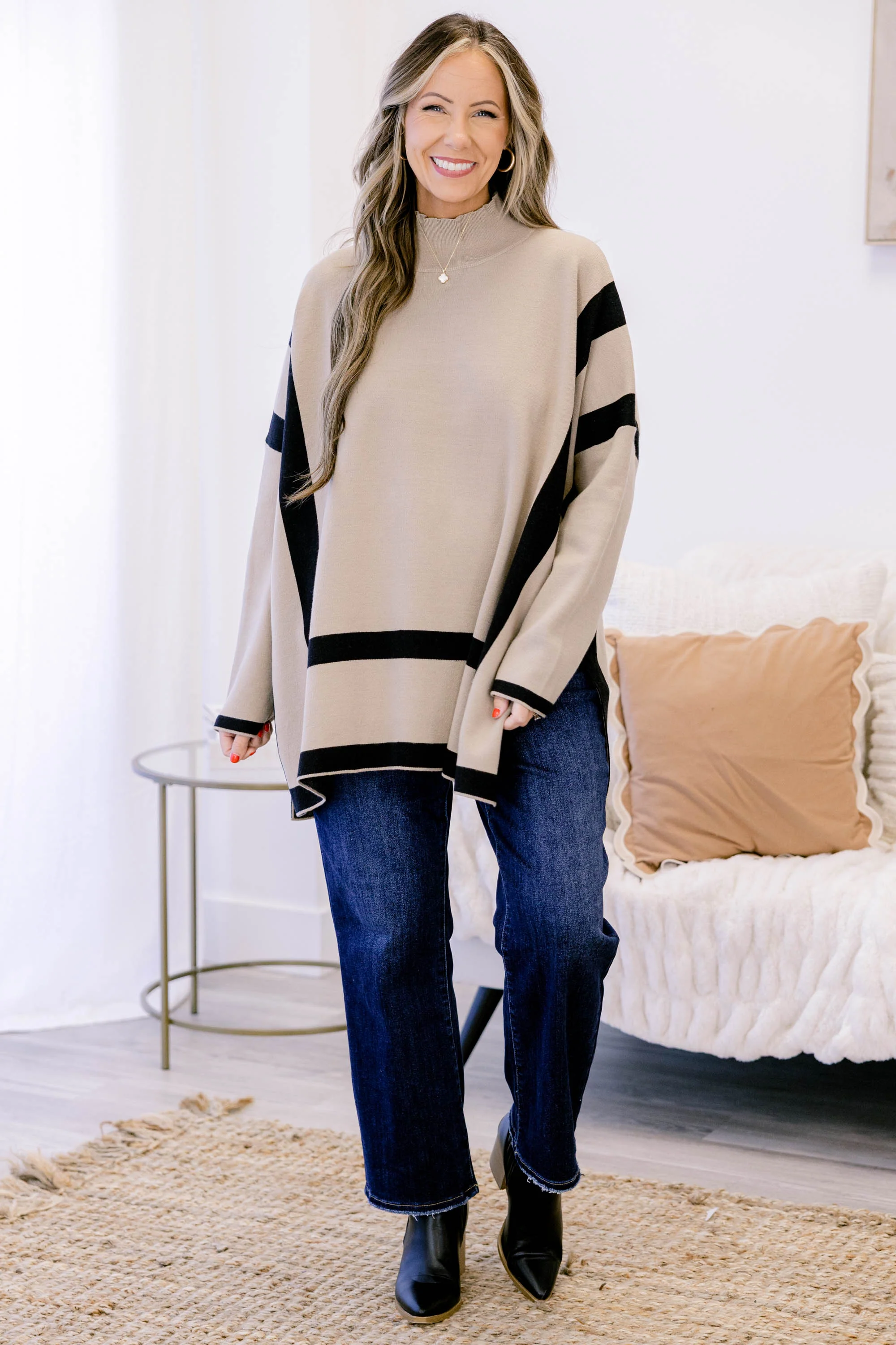 All The Luck Sweater, Taupe-Black - Giverhouse