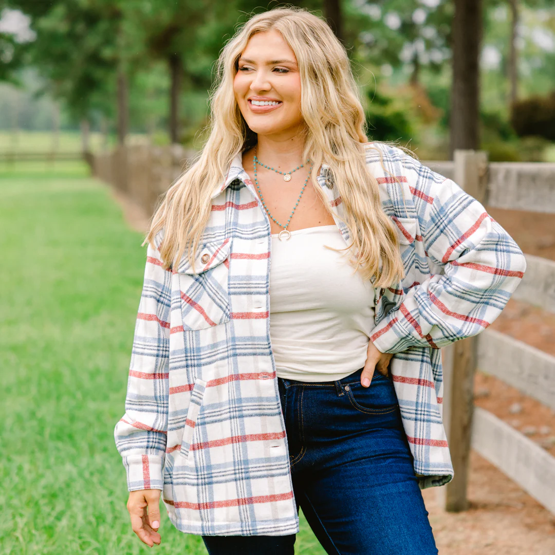 Join The Club Shacket, Blue/Ivory - Giverhouse