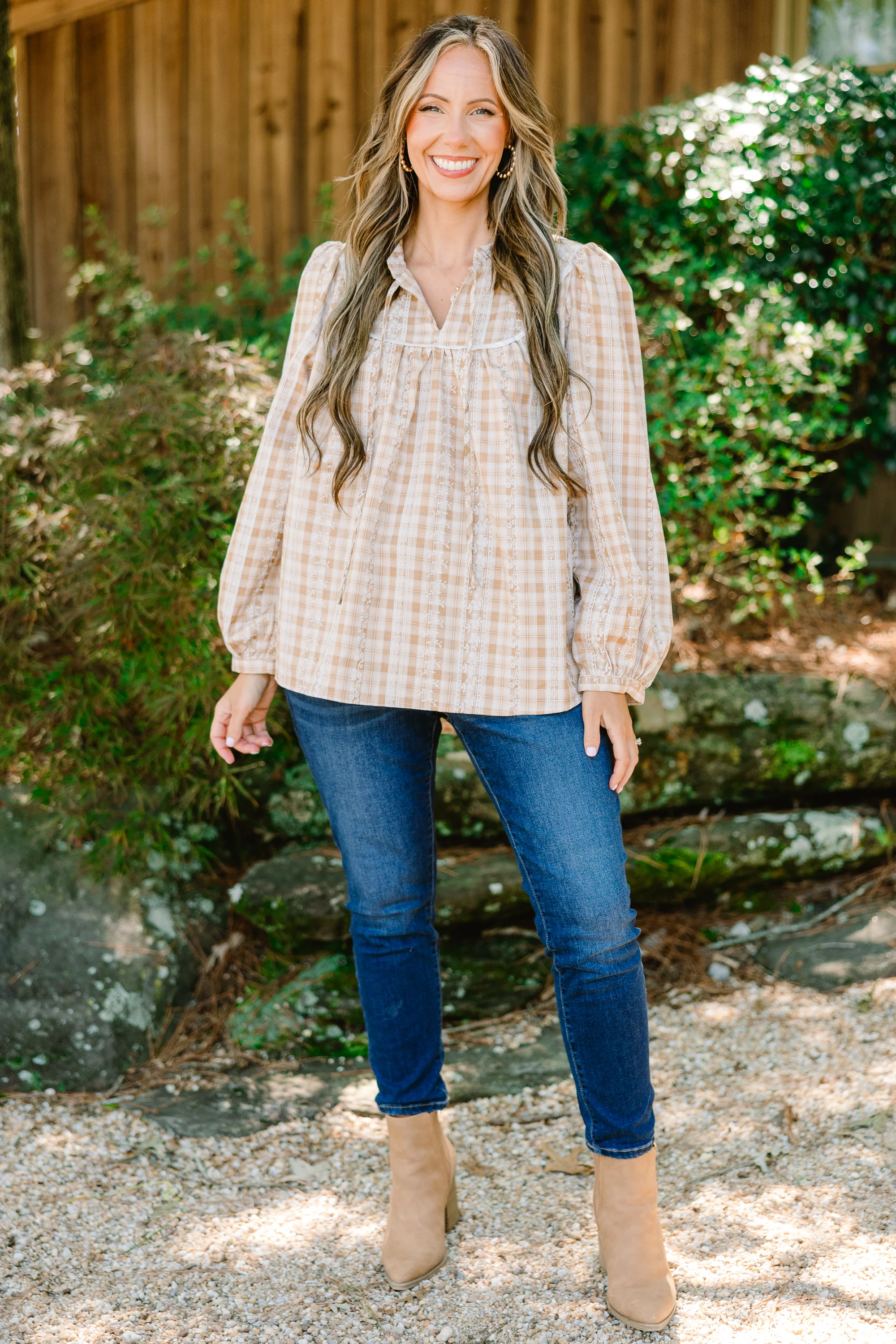 Miss My Love Top, Brown Gingham - Giverhouse