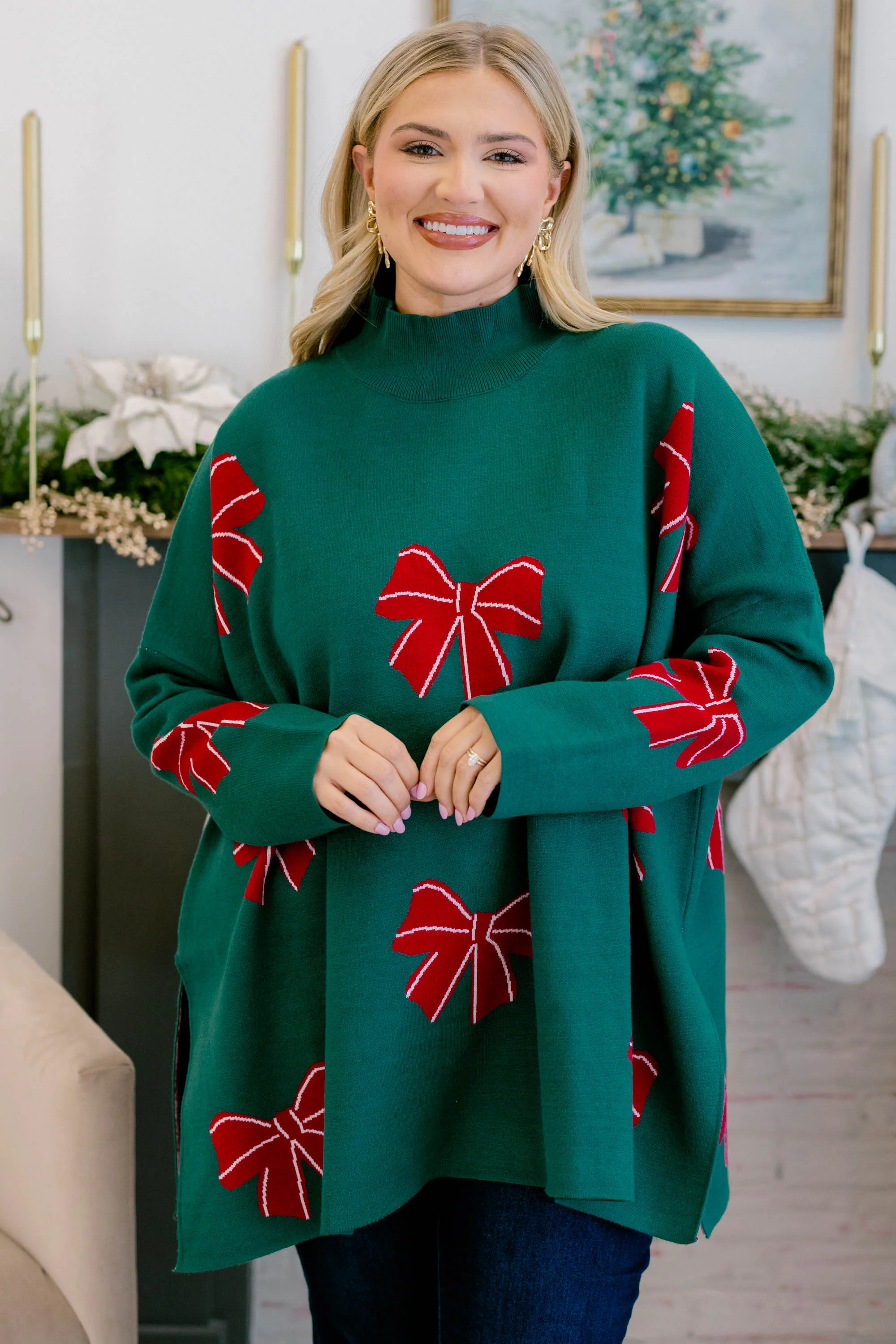 Everything And More Sweater, Green Bow - Giverhouse