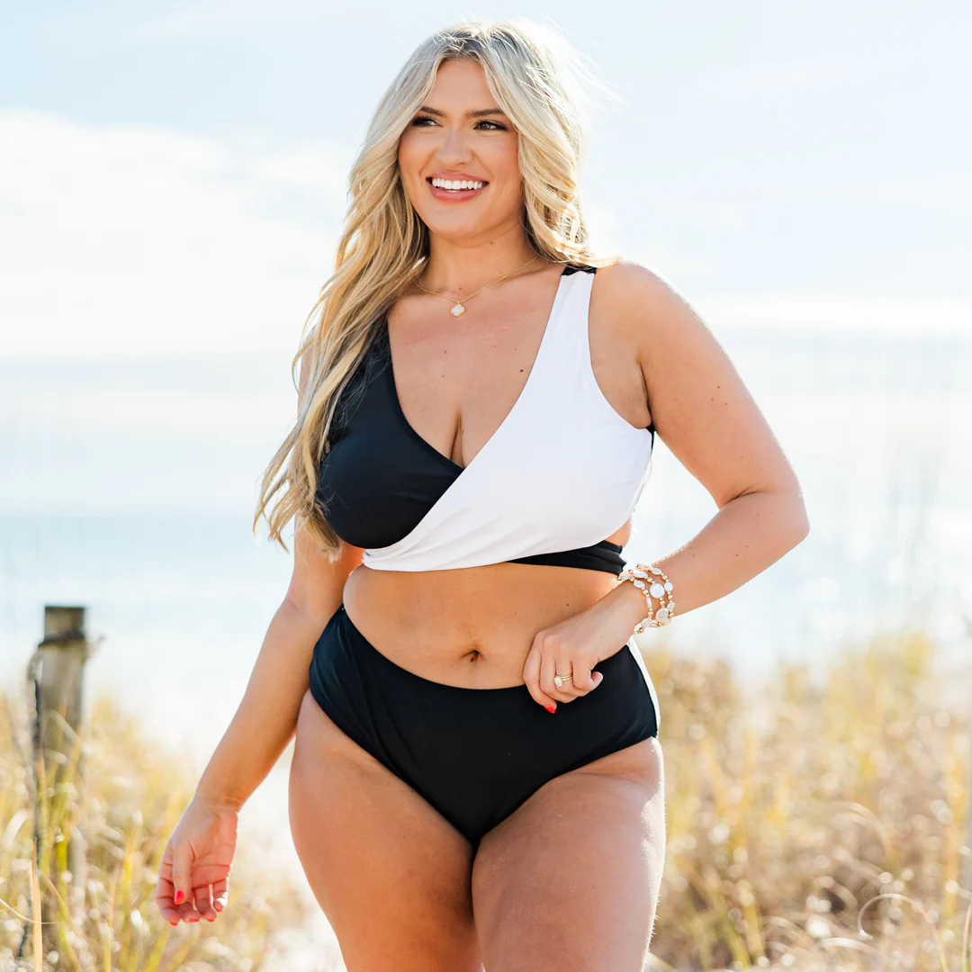 Catch Flights Swim Top, Black/White - Giverhouse