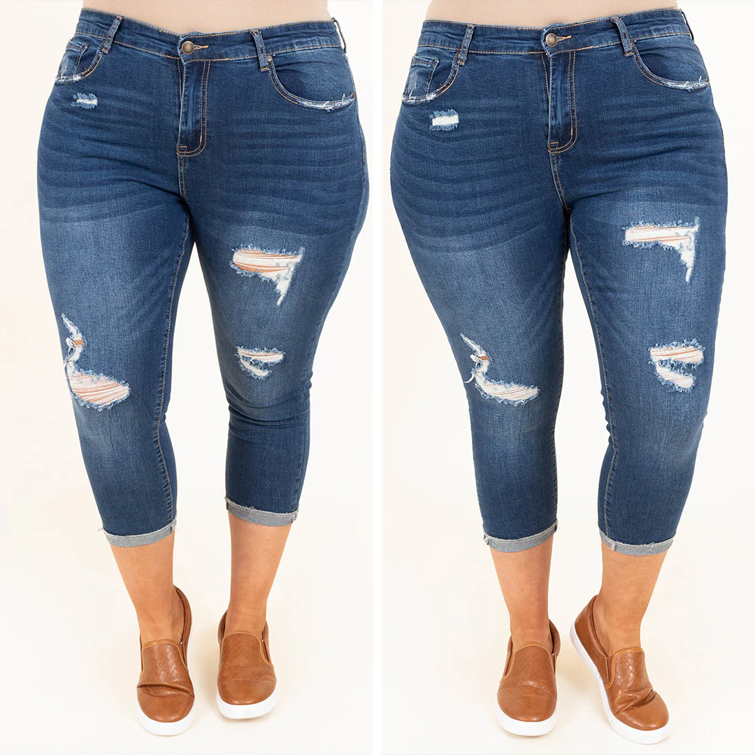 Put It To The Test Capris, Dark Wash - Giverhouse