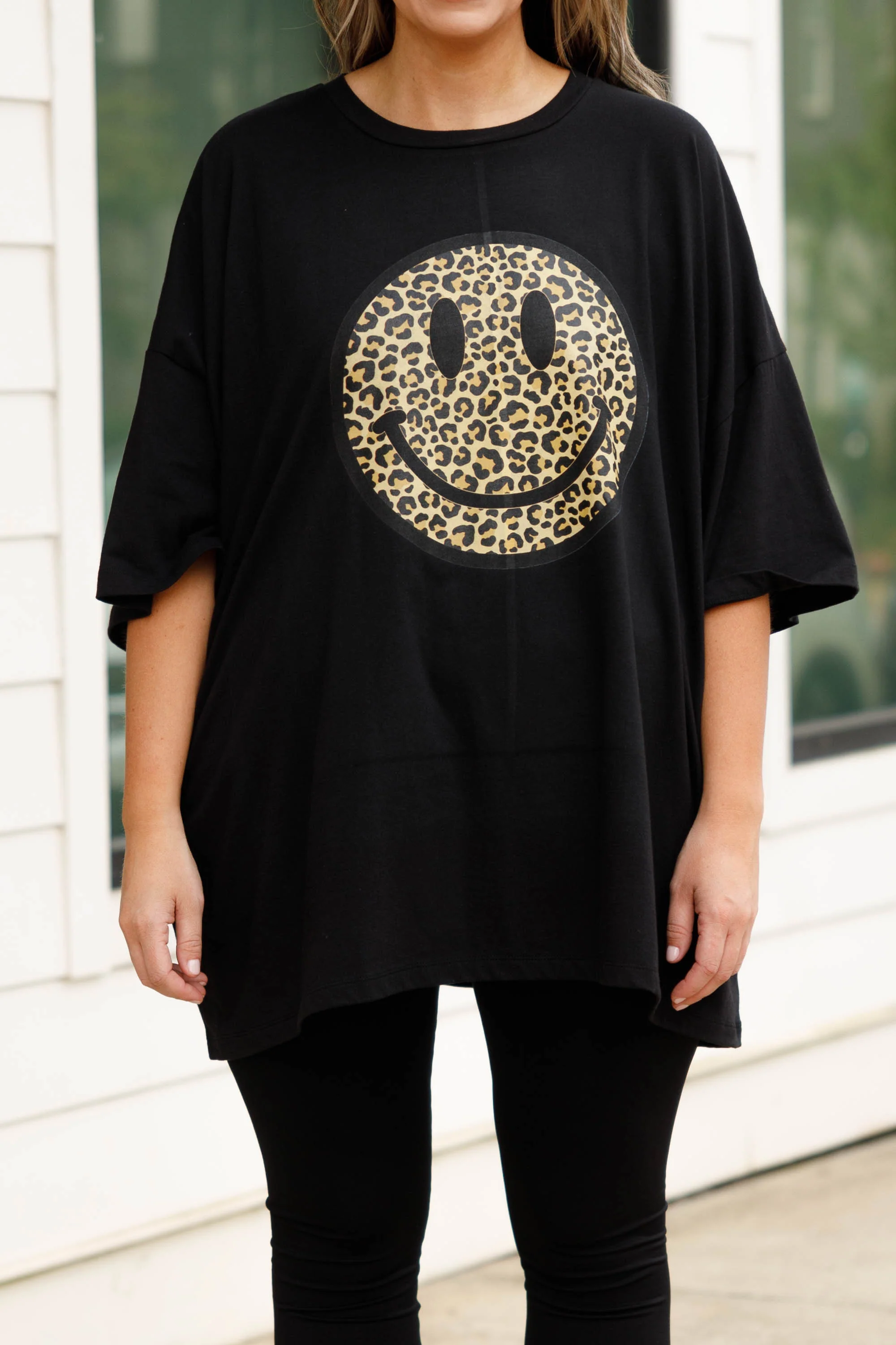 Smiley Face Boyfriend Tee, Black - Giverhouse