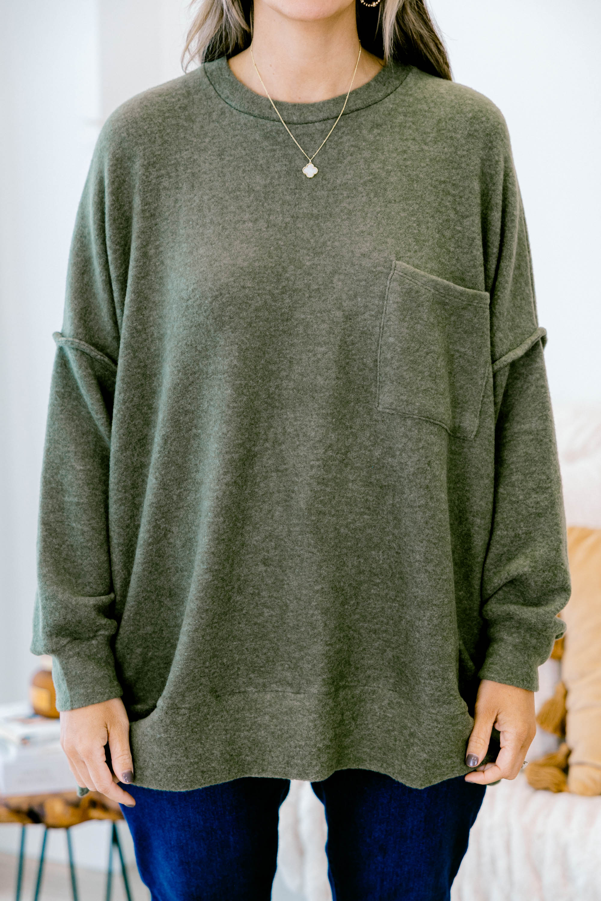 Just Take A Break Sweater, Dark Olive - Giverhouse