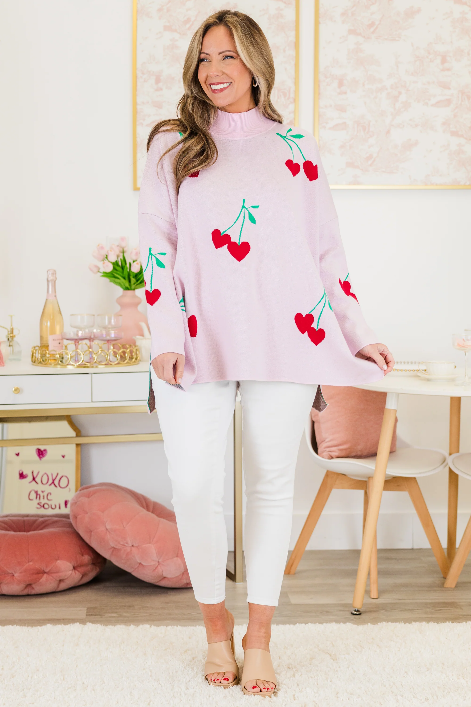 Cherry Sweet Sweater, Pink - Giverhouse