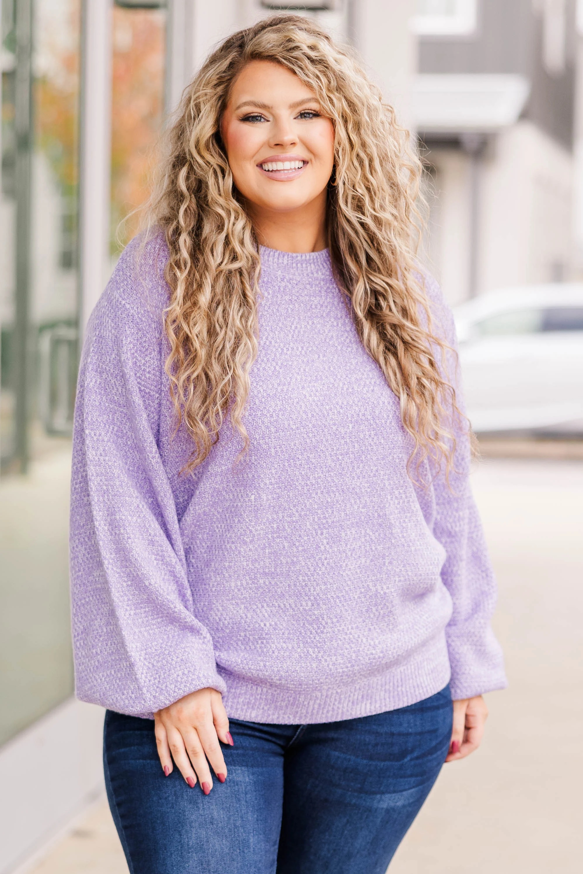 Cozy Bubble Sleeve Sweater, Lavender - Giverhouse