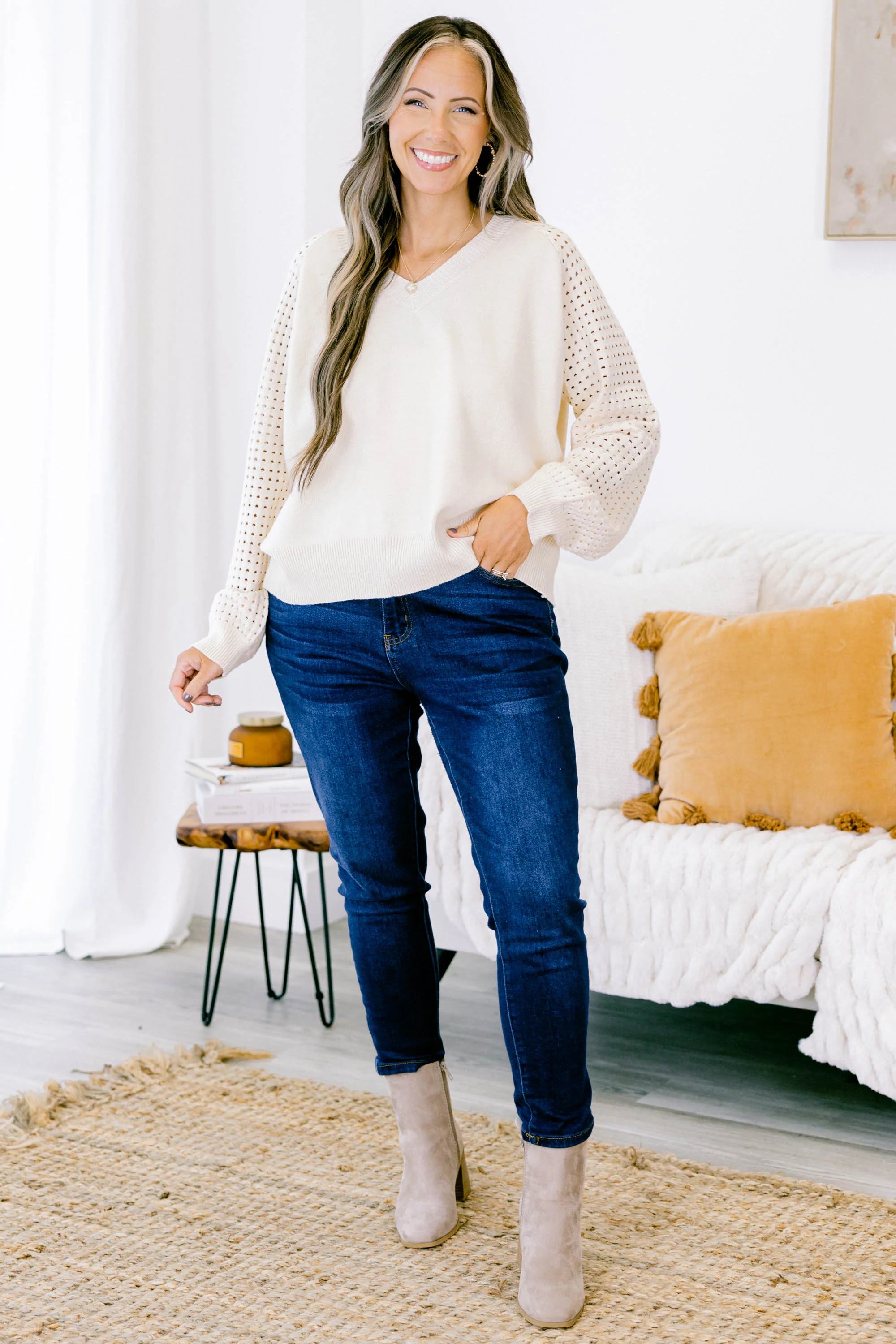 Lighten My Mood Sweater, Cream - Giverhouse