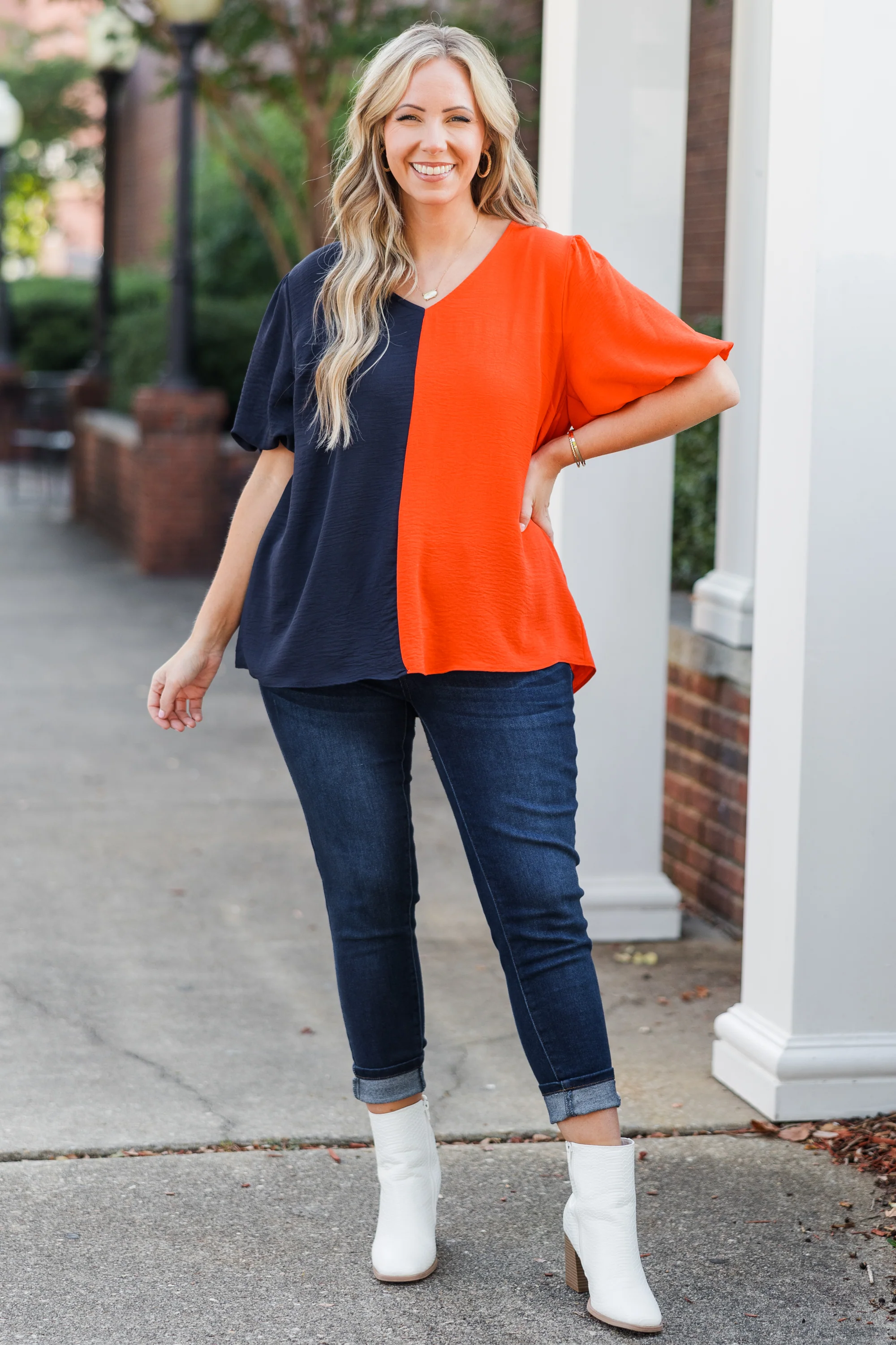 Sideline Sweetheart Top, Navy-Orange - Giverhouse