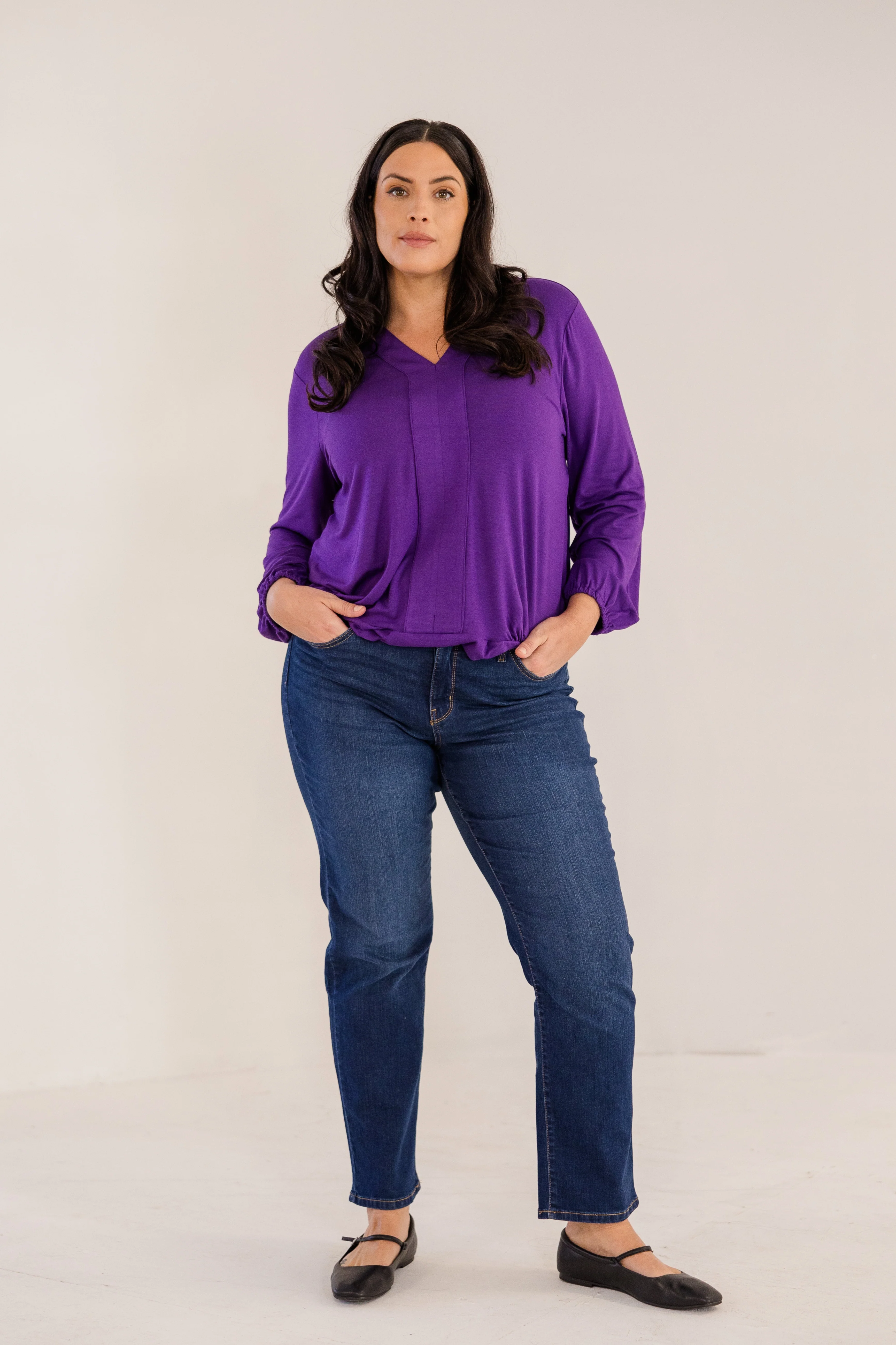 Albany Clean Neck Top, Petunia - Giverhouse