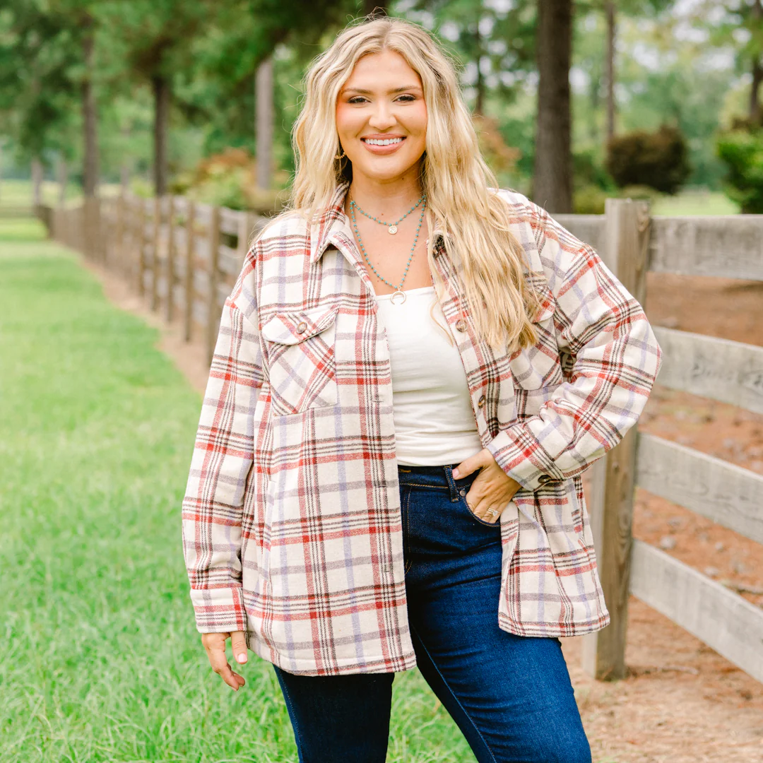 Join The Club Shacket, Natural/Brick - Giverhouse