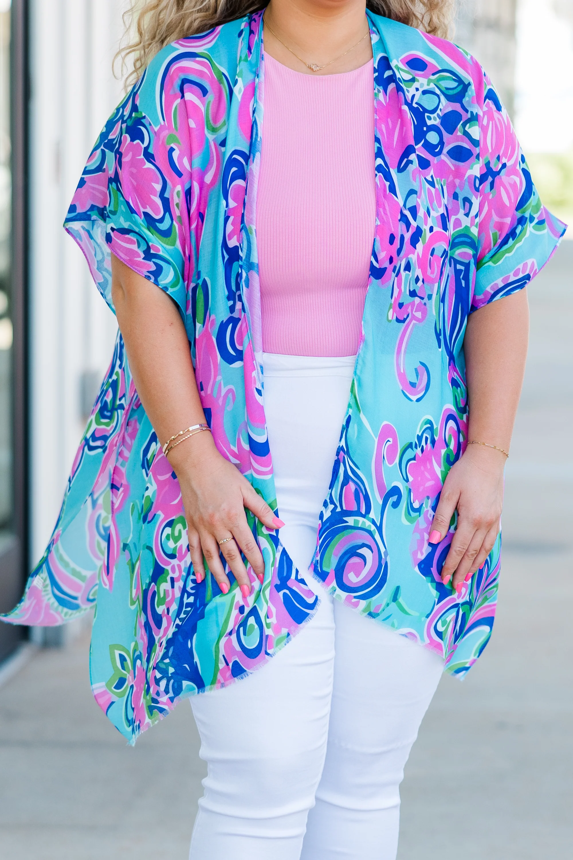 Tangled In Love Kimono, Blue-Pink - Giverhouse