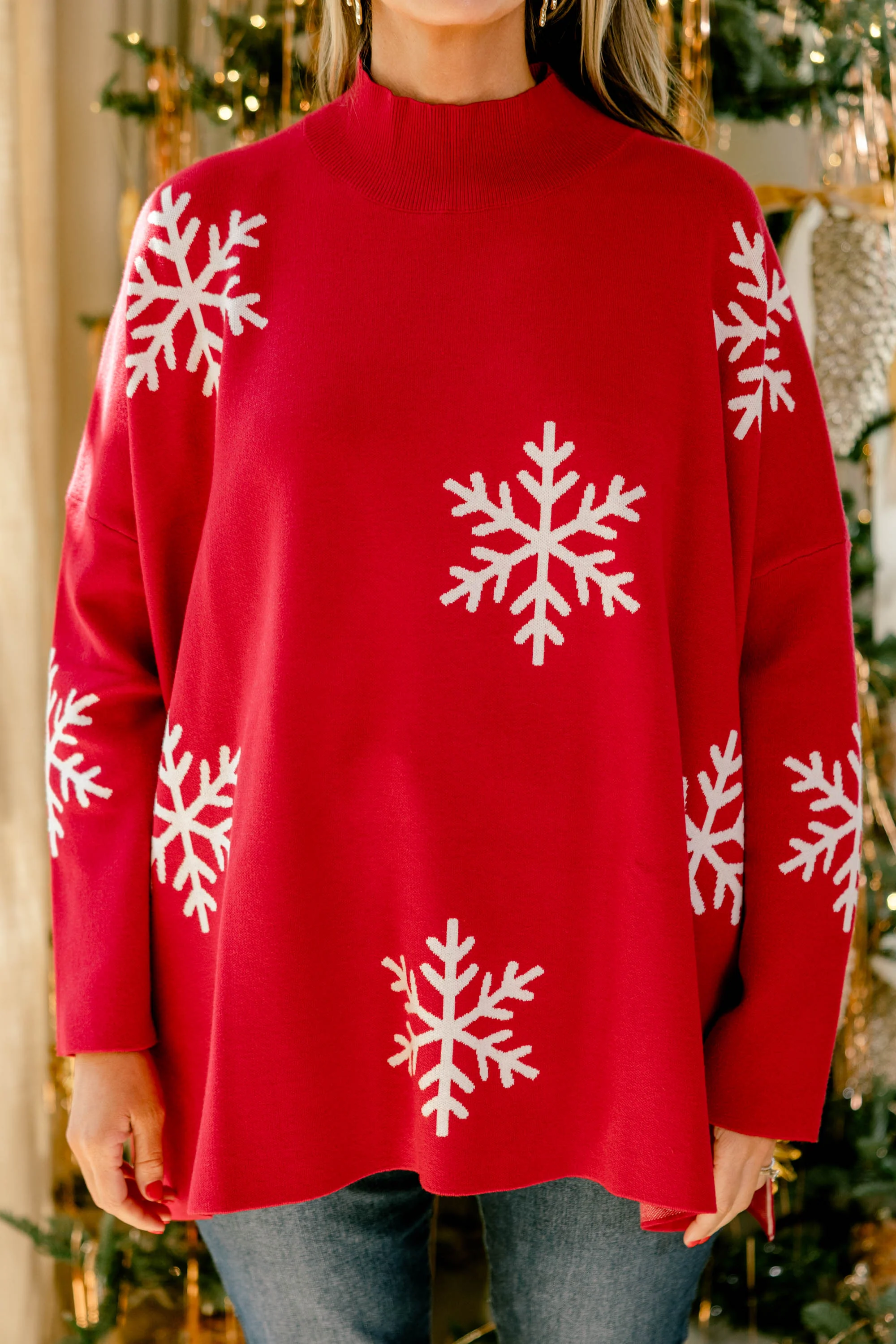 Everything And More Sweater, Red Snowflake - Giverhouse