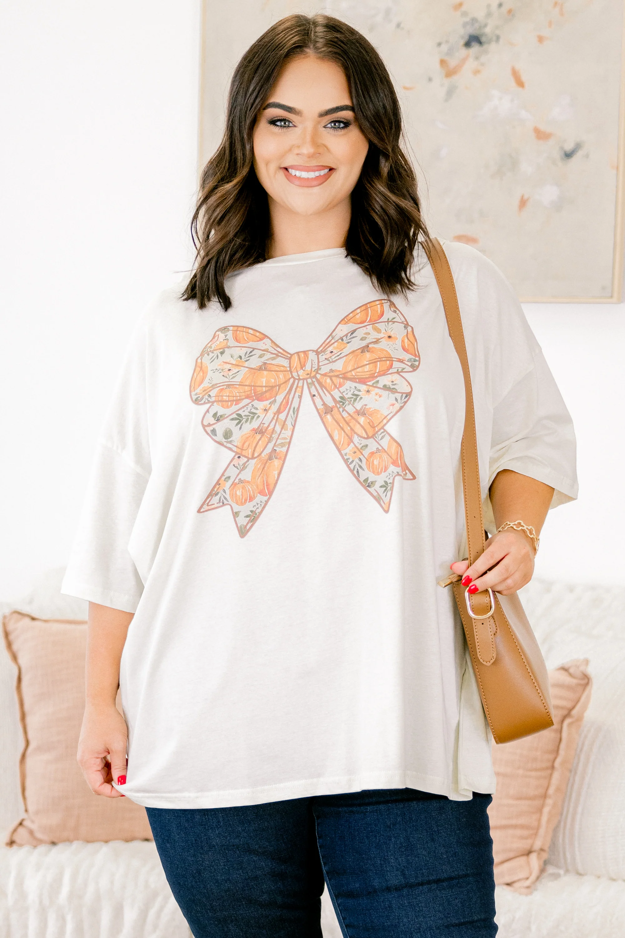 Harvest Bows Boyfriend Tee, Ivory - Giverhouse