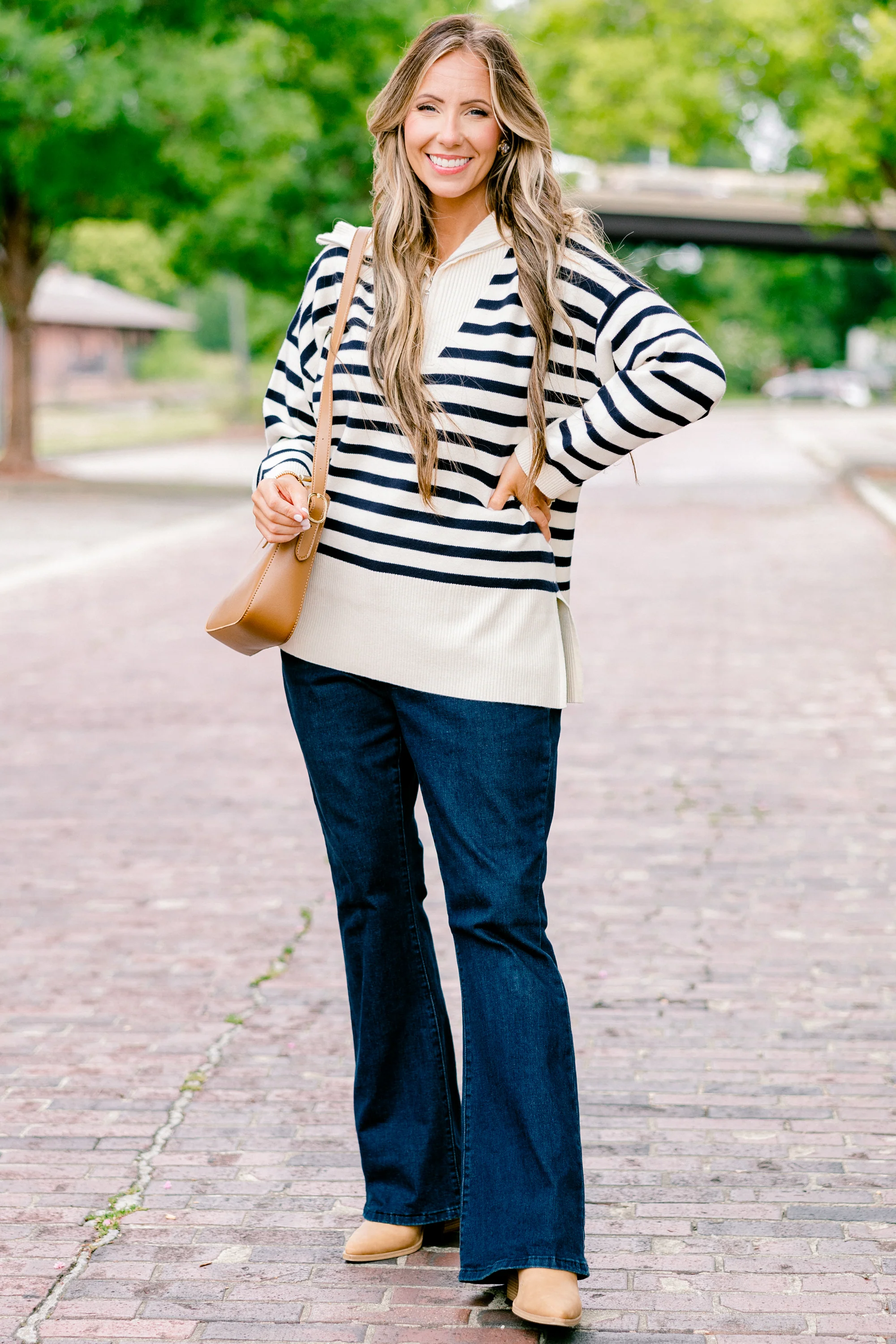 Sweet Stripes Sweater, Taupe - Giverhouse