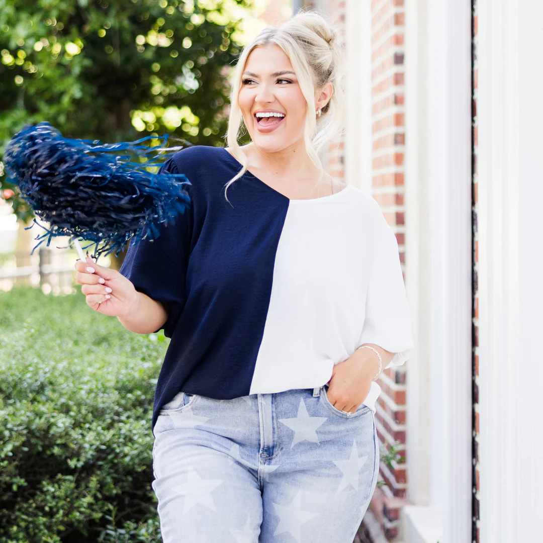 Sideline Sweetheart Top, Navy-White - Giverhouse