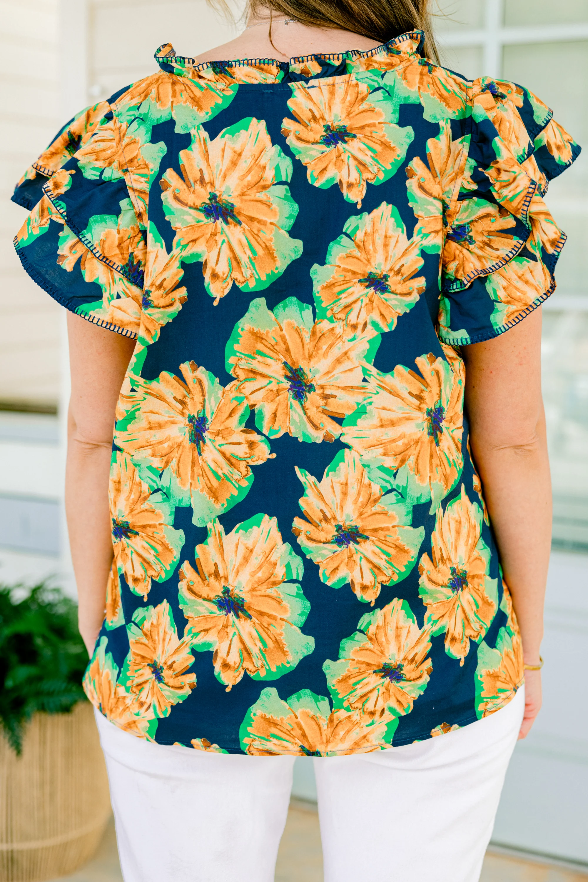 Let's Go On A Walk Top, Navy-Orange - Giverhouse