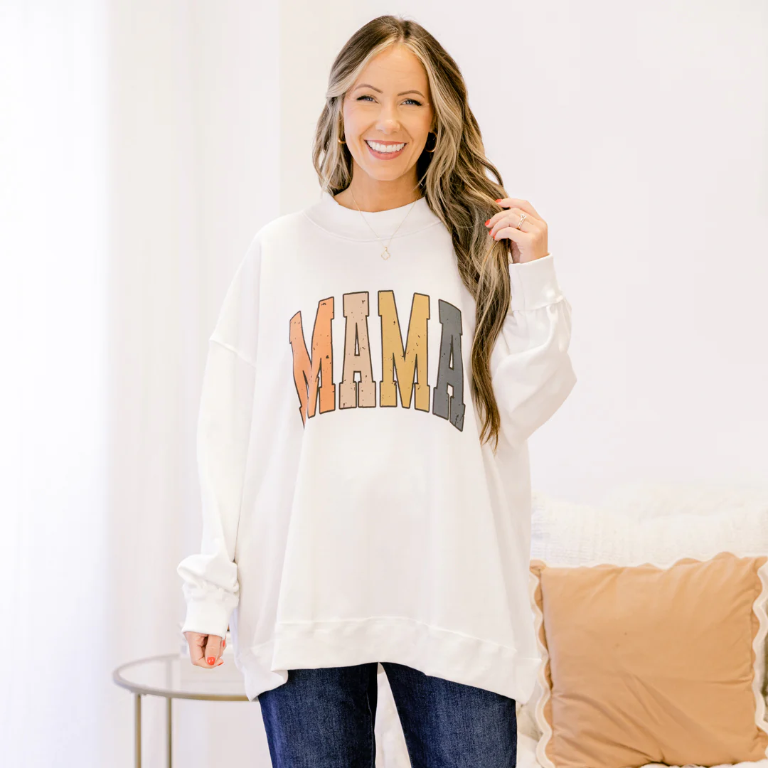 Just a Fall Mama Mock Neck Pullover, Ivory - Giverhouse