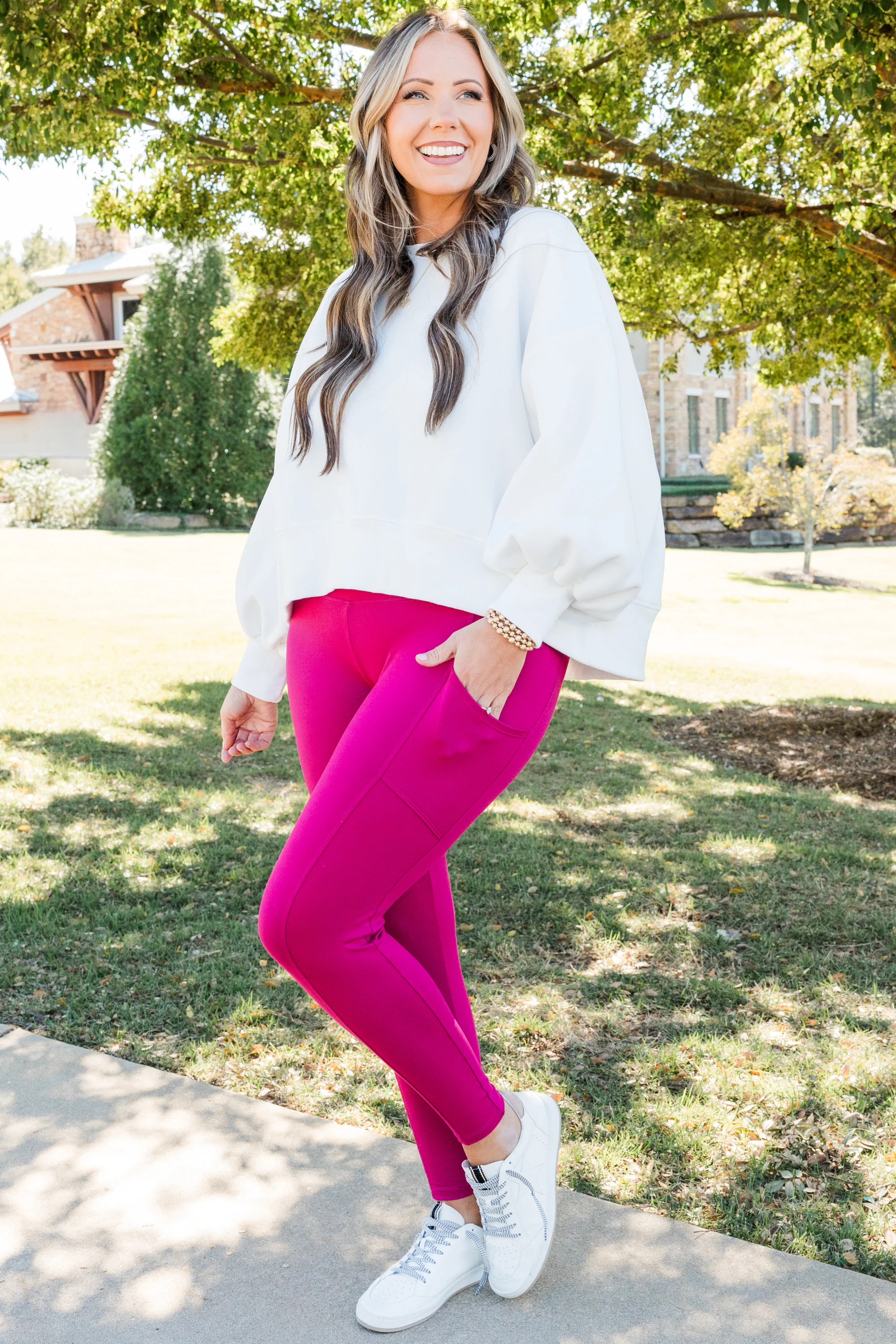 Bouncing Around Leggings, Magenta - Giverhouse