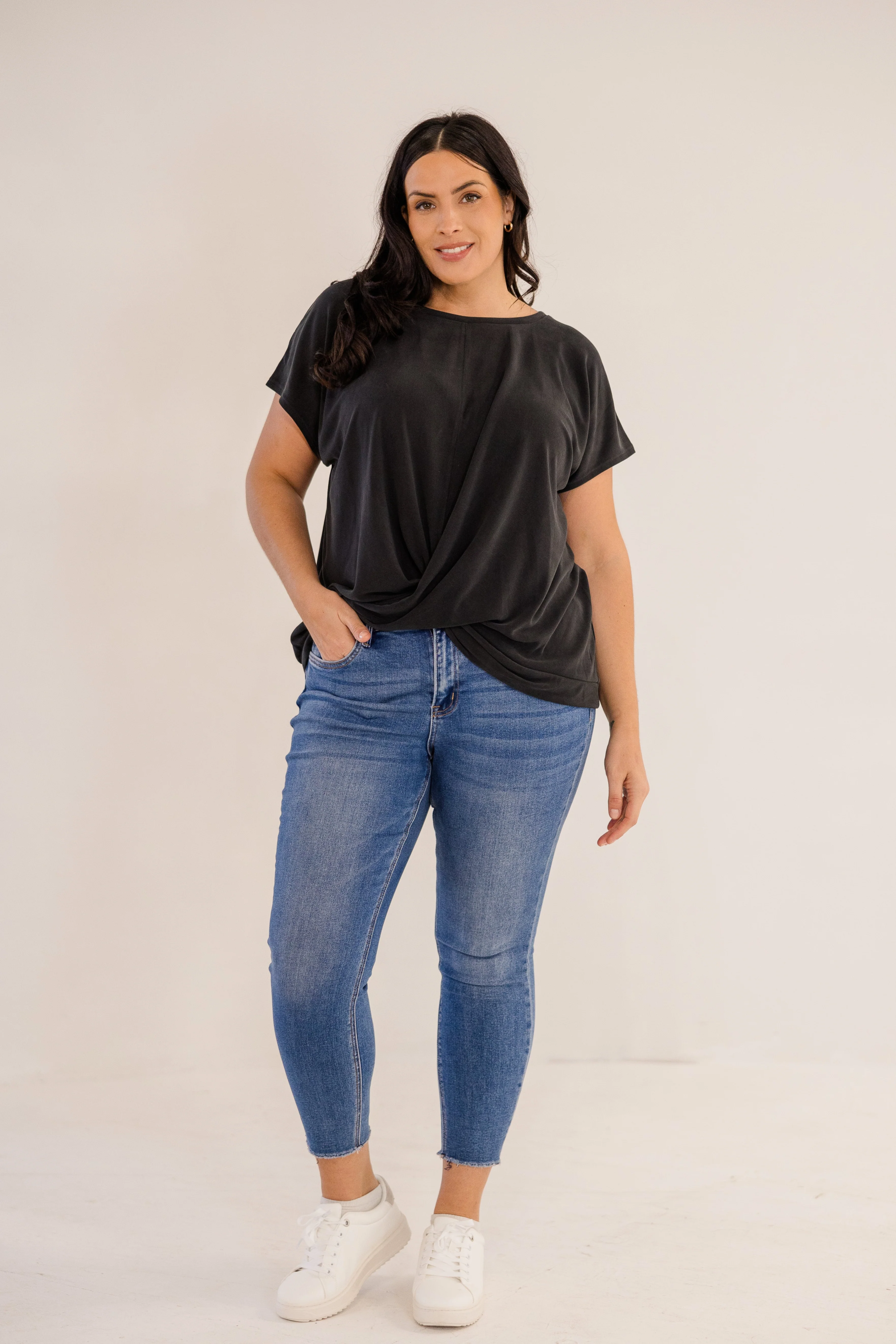 Sue Drape Front Top, Black - Giverhouse