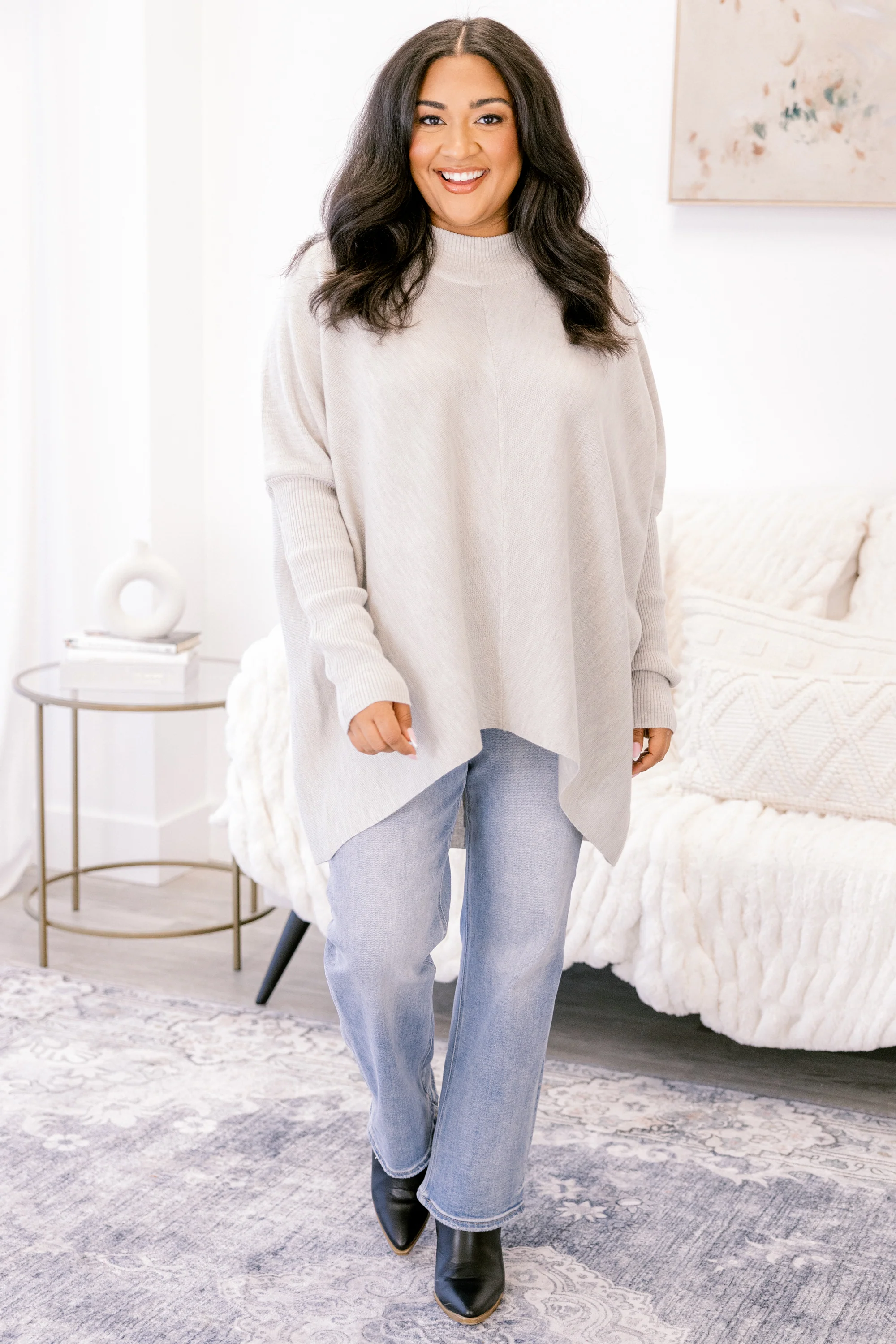 Thinking Of Us Tunic, Light Gray - Giverhouse