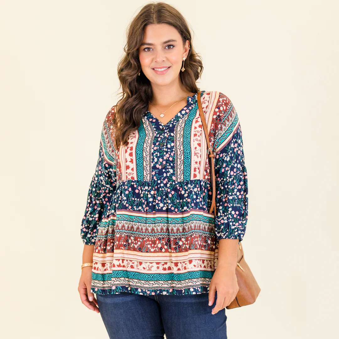 In A Field of Flowers Top, Navy - Giverhouse