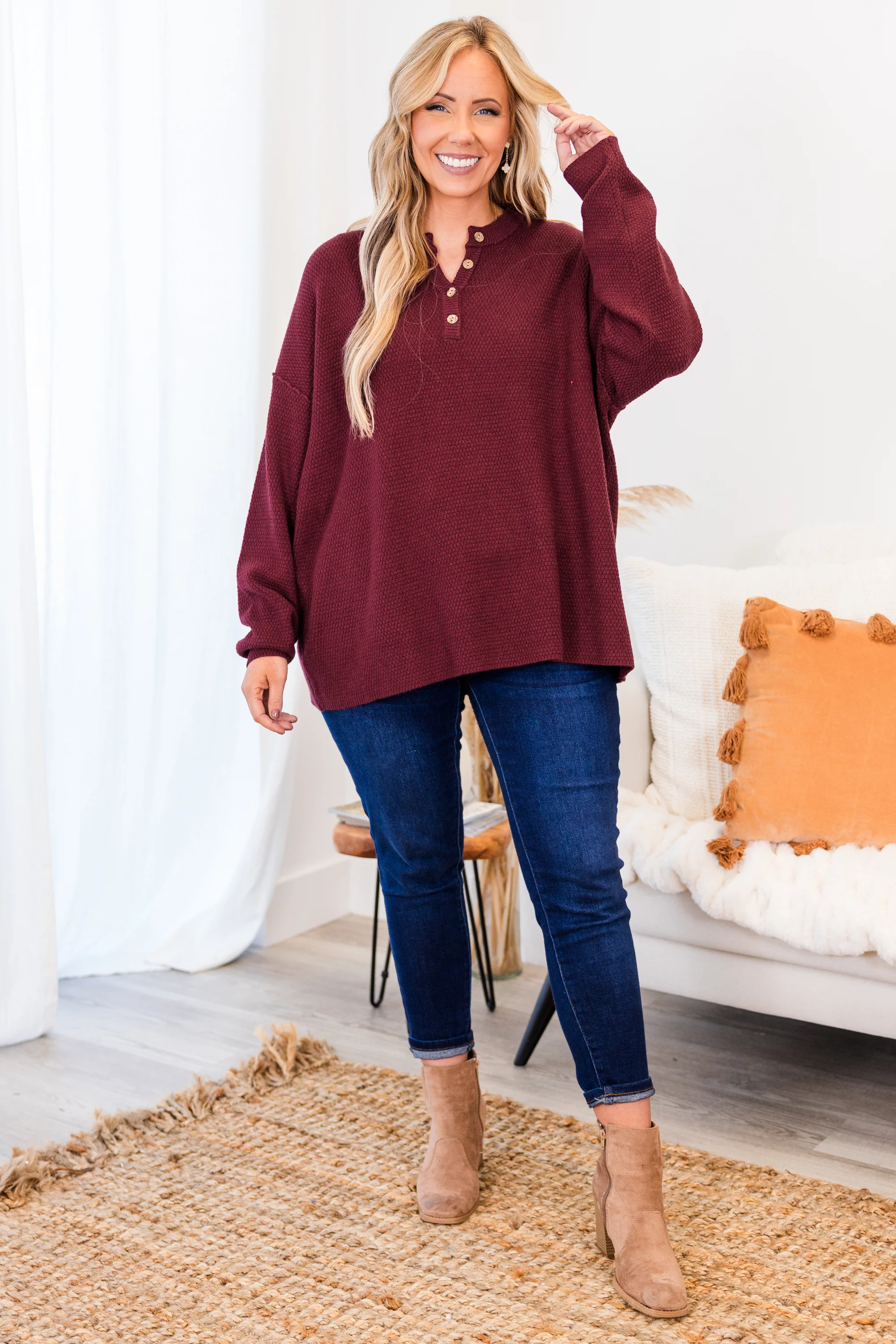 Please Take Me With You Sweater, Burgundy - Giverhouse