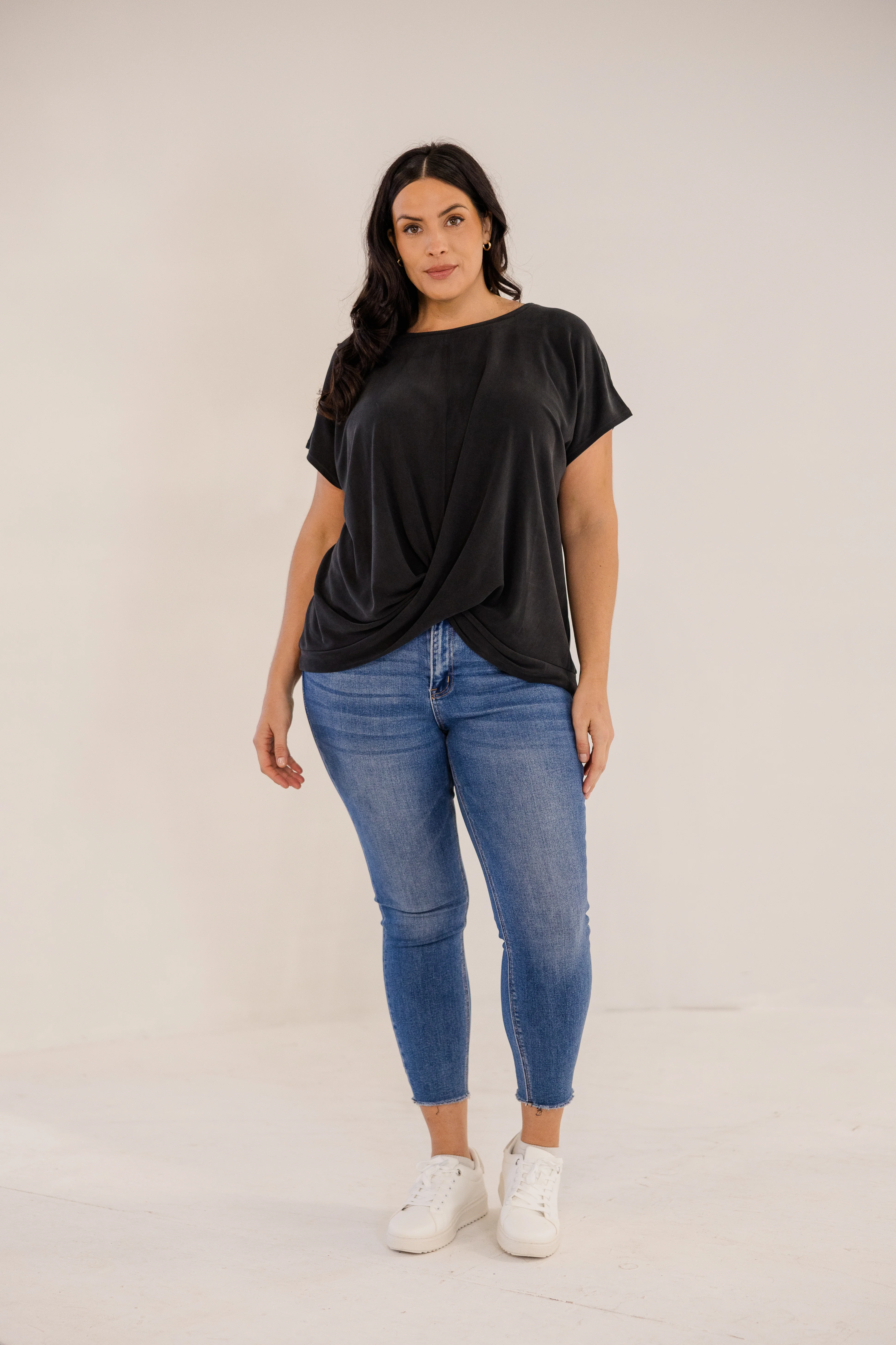 Sue Drape Front Top, Black - Giverhouse