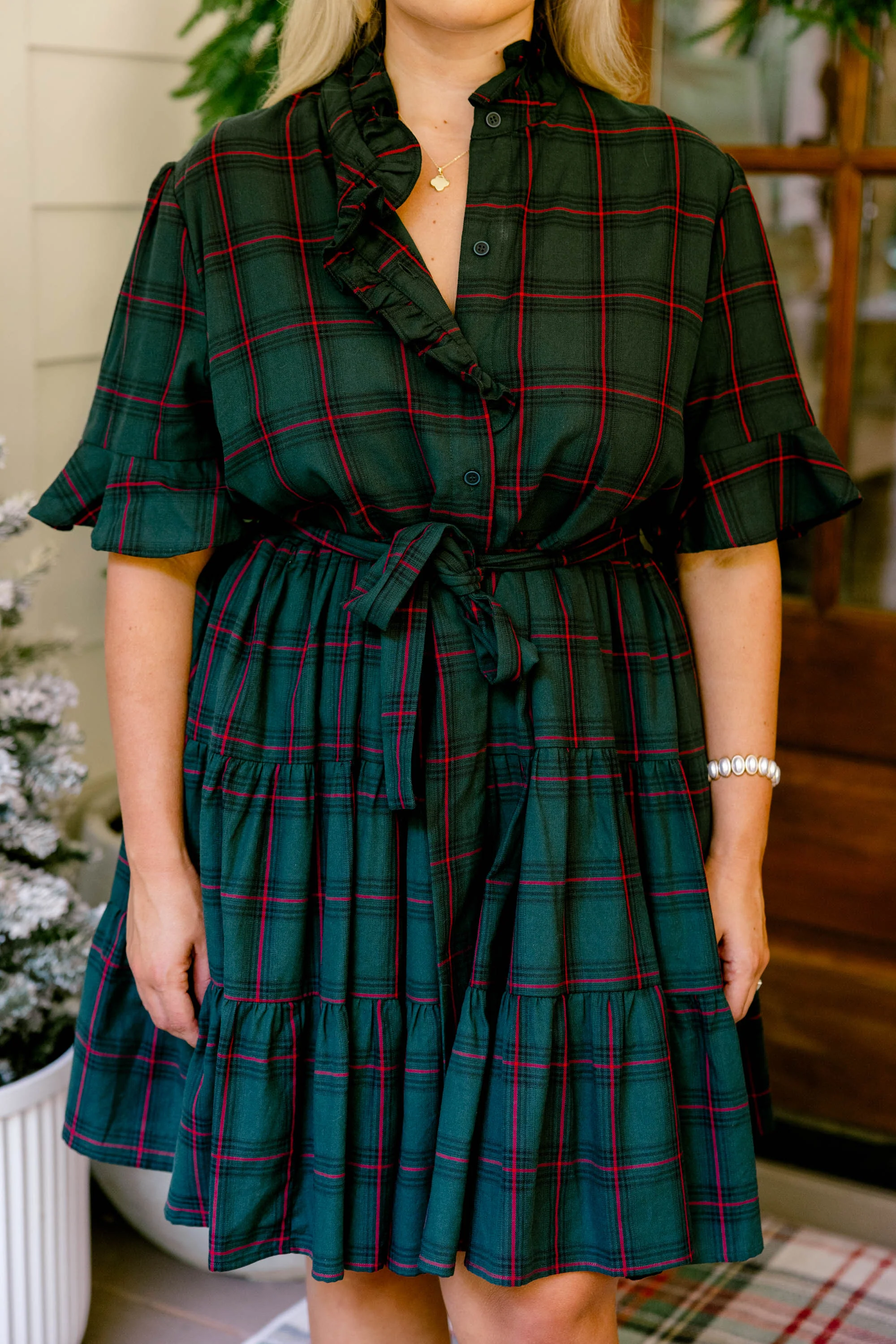 Breezy Beauty Dress, Green Plaid - Giverhouse