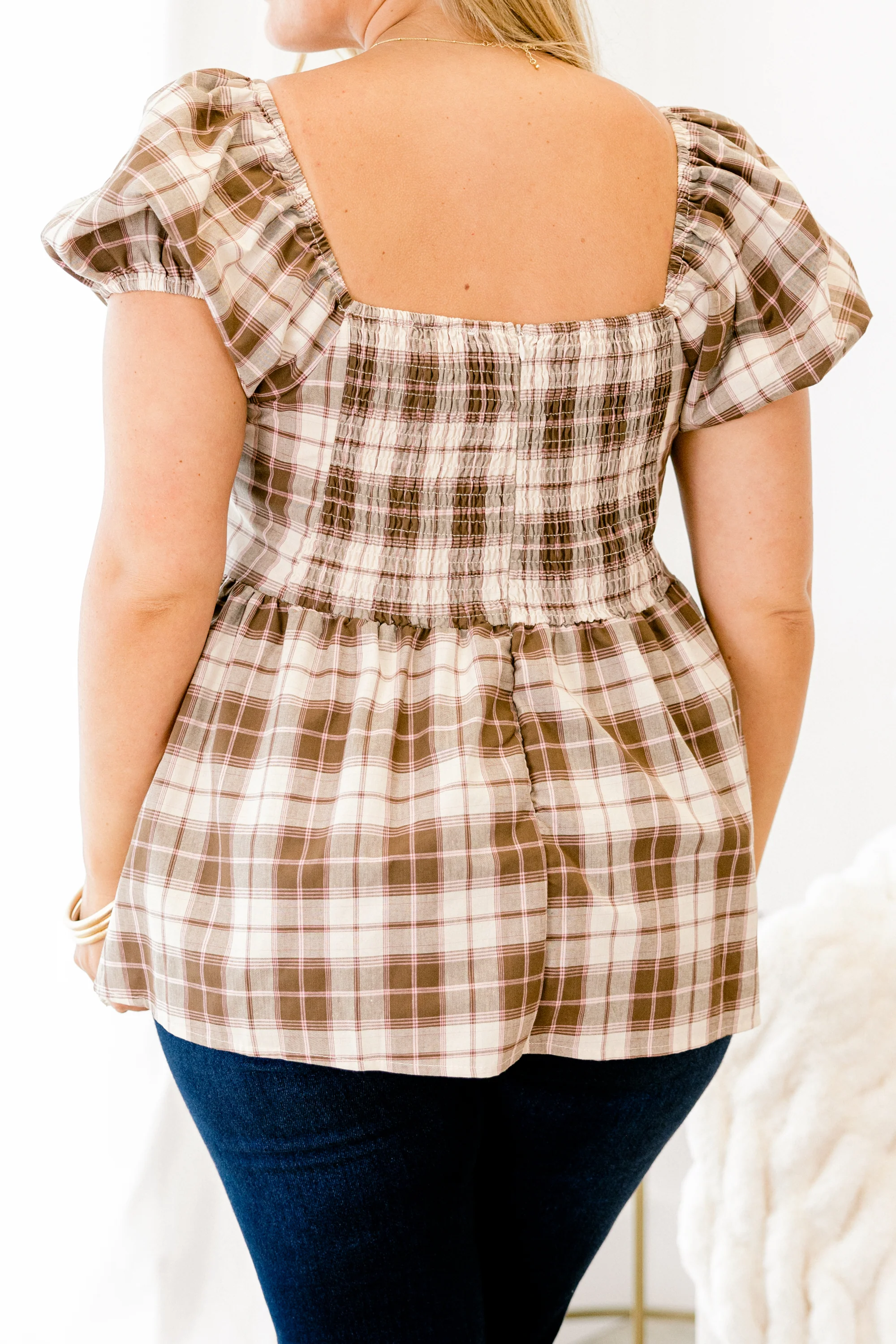 Speak Later Top, Brown Plaid - Giverhouse