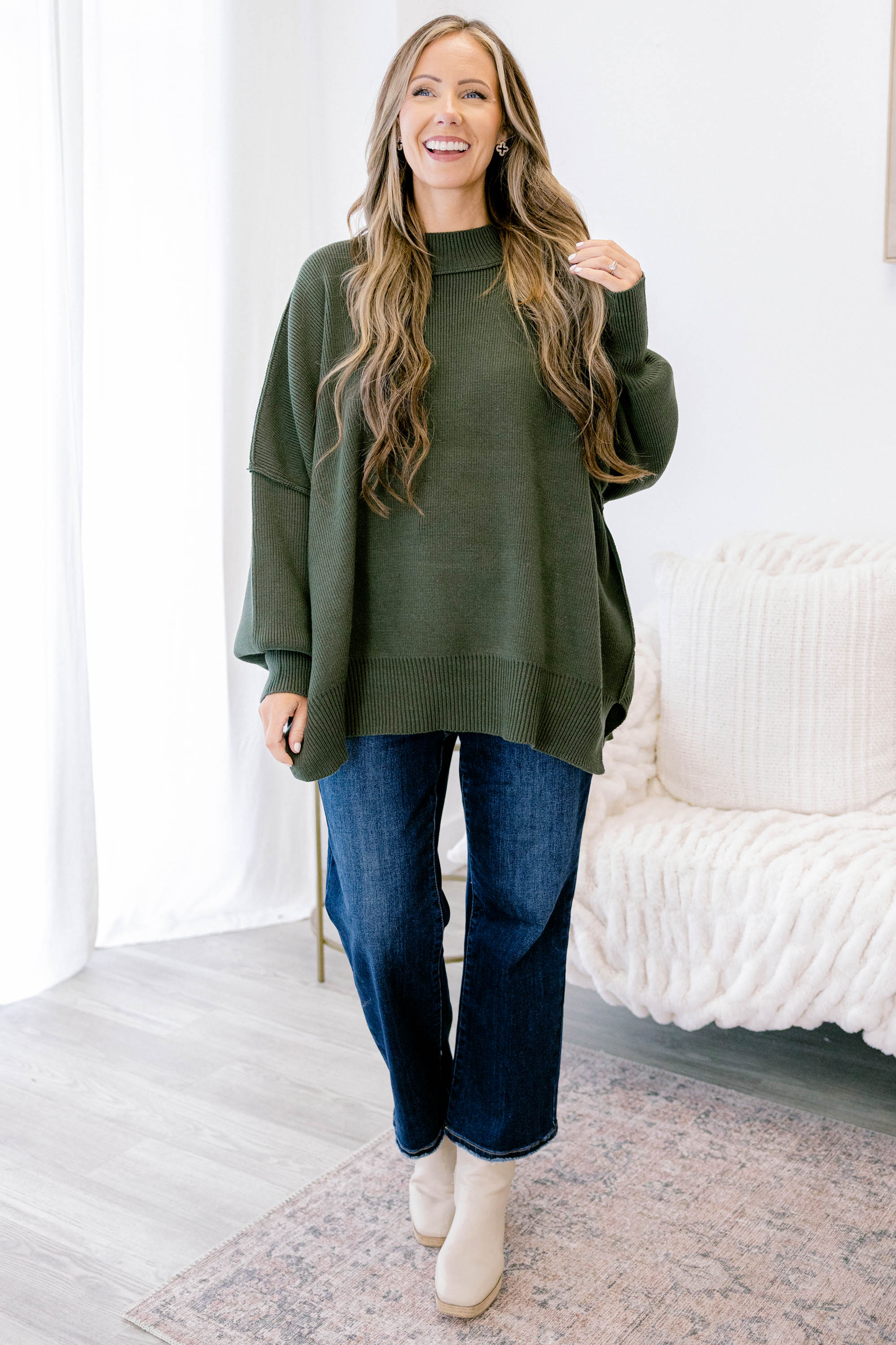 Perfectly Cozy Sweater, Dark Olive - Giverhouse