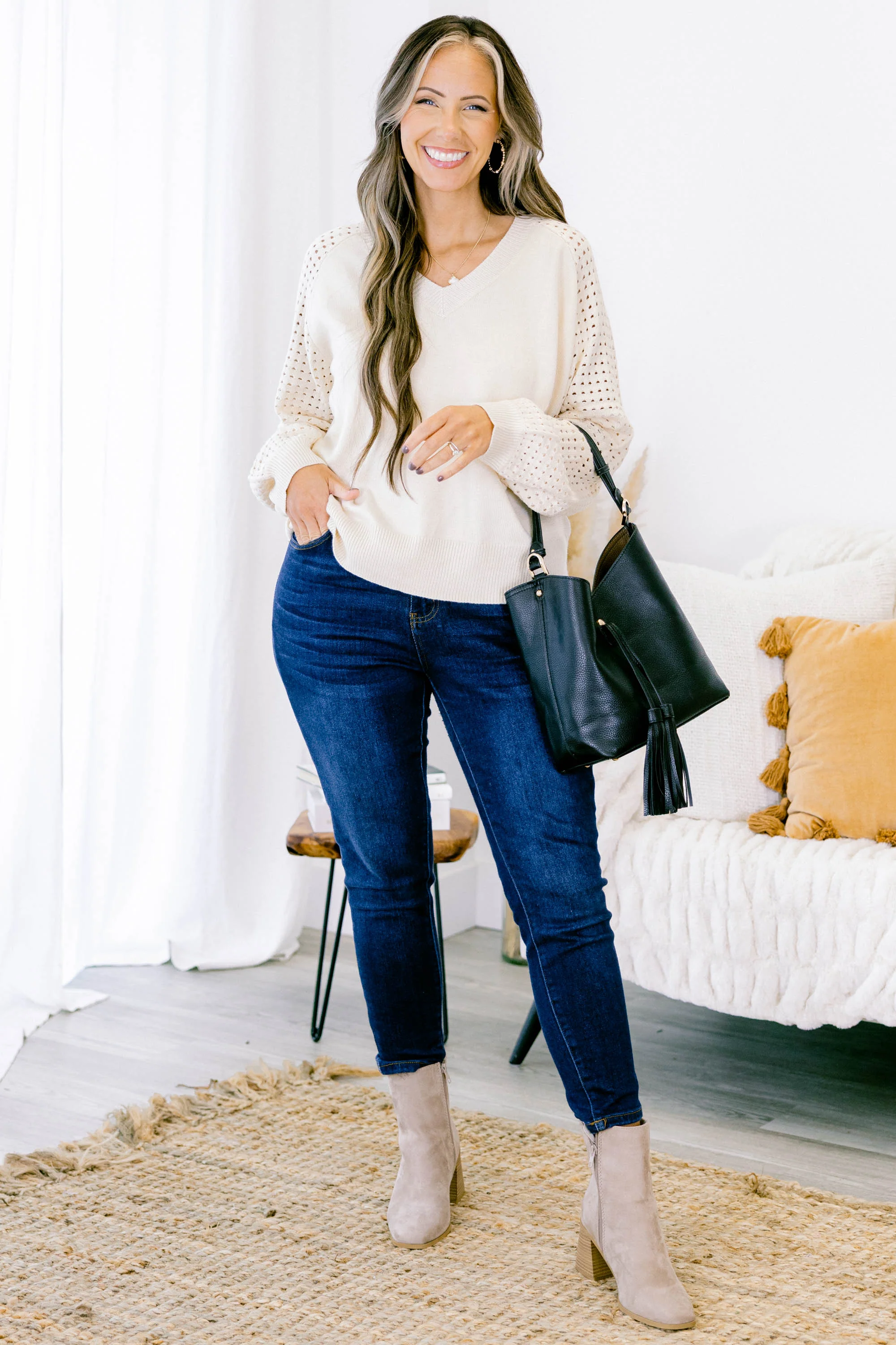 Lighten My Mood Sweater, Cream - Giverhouse