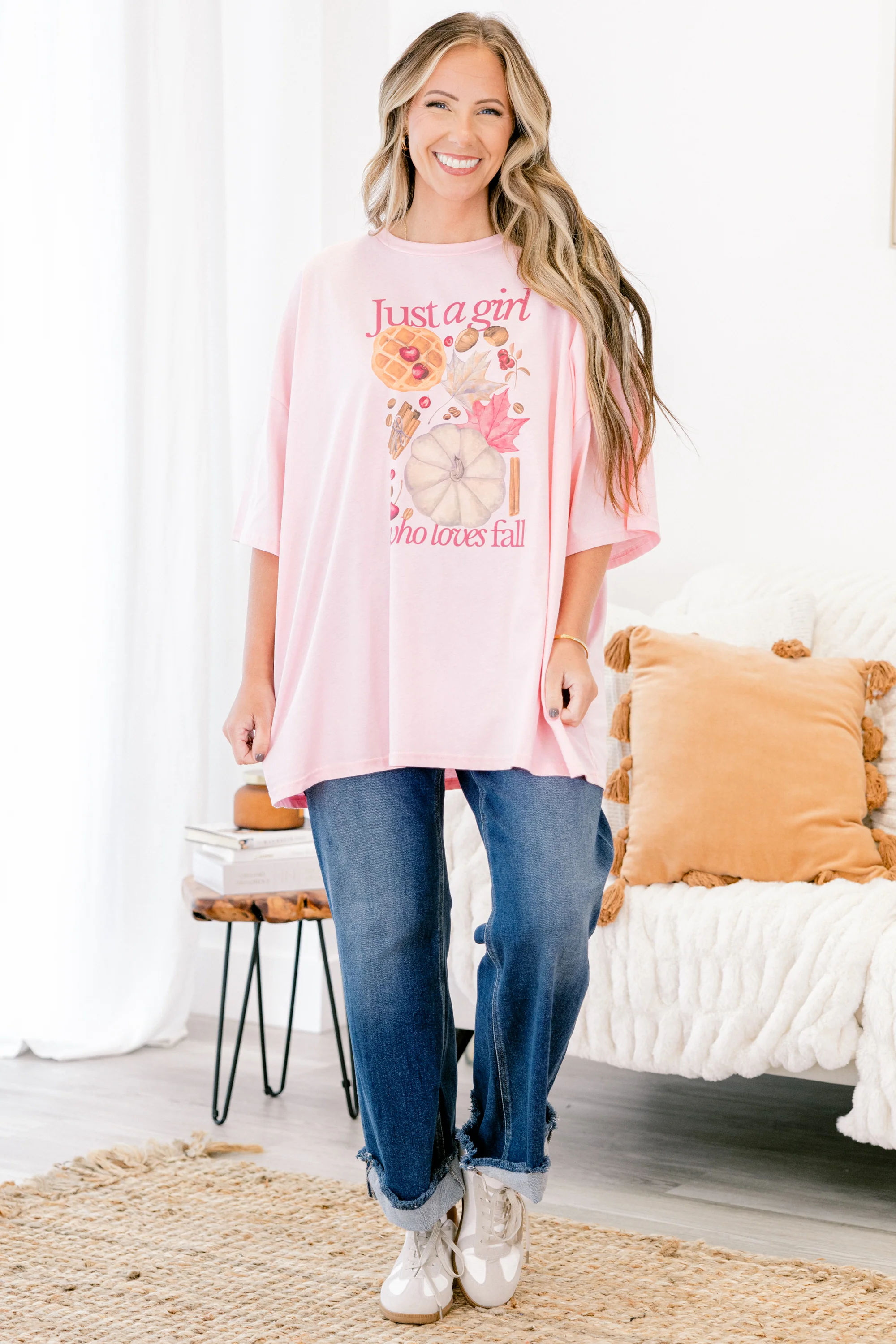 Just a Basic Girl Boyfriend Tee, Dusty Pink - Giverhouse