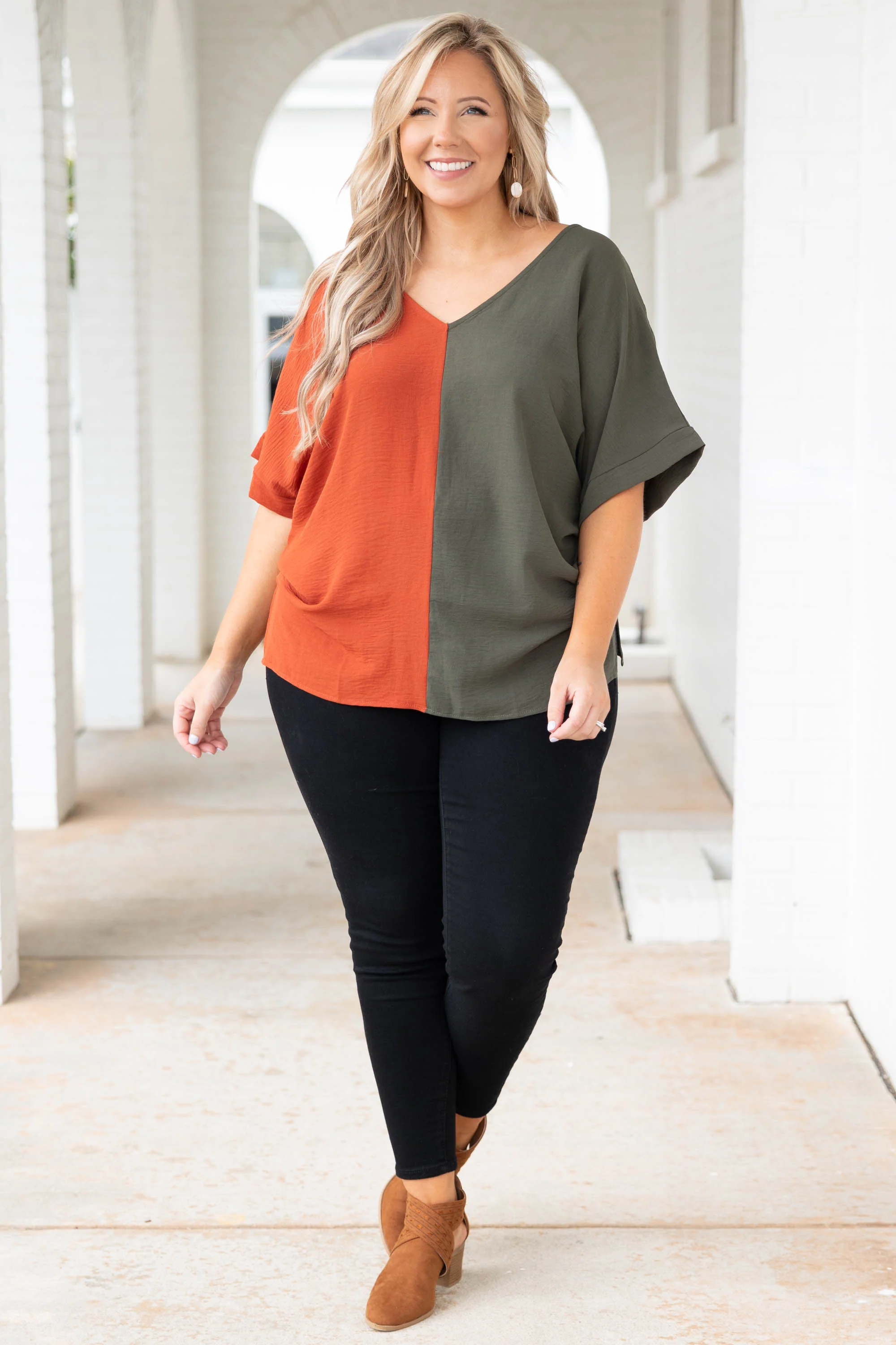 Double Dose of Color Top, Olive - Giverhouse